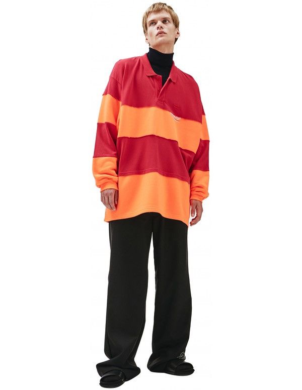 image of Balenciaga Patchwork Oversized Long Sleeve Polo Shirt in Red/Orange, Men's (Size XS)