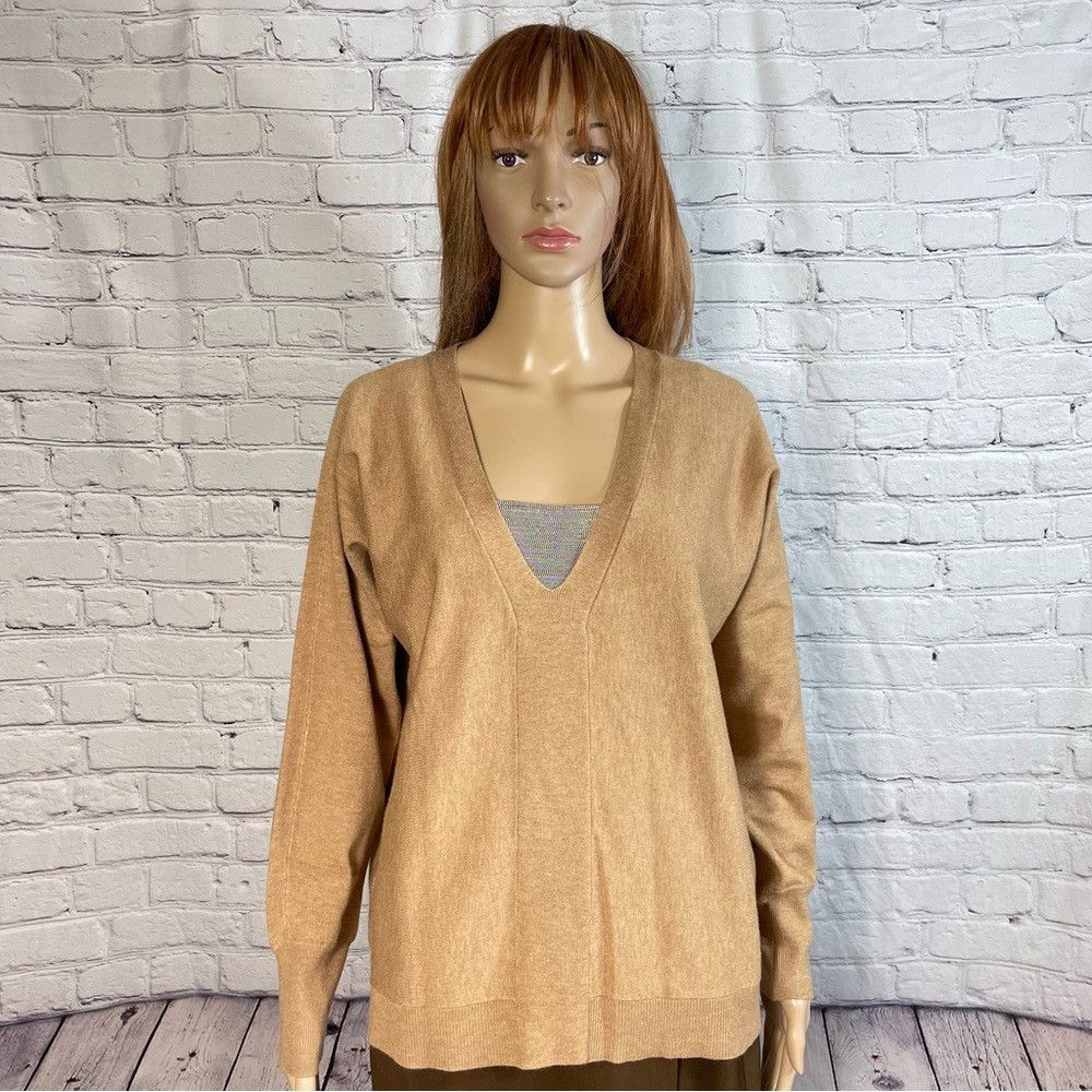 Chicos New Chico's Caviar Bead V-Neck Pullover Tan Sweater Size 1 Size M / US 6-8 / IT 42-44 - 2 Thumbnail