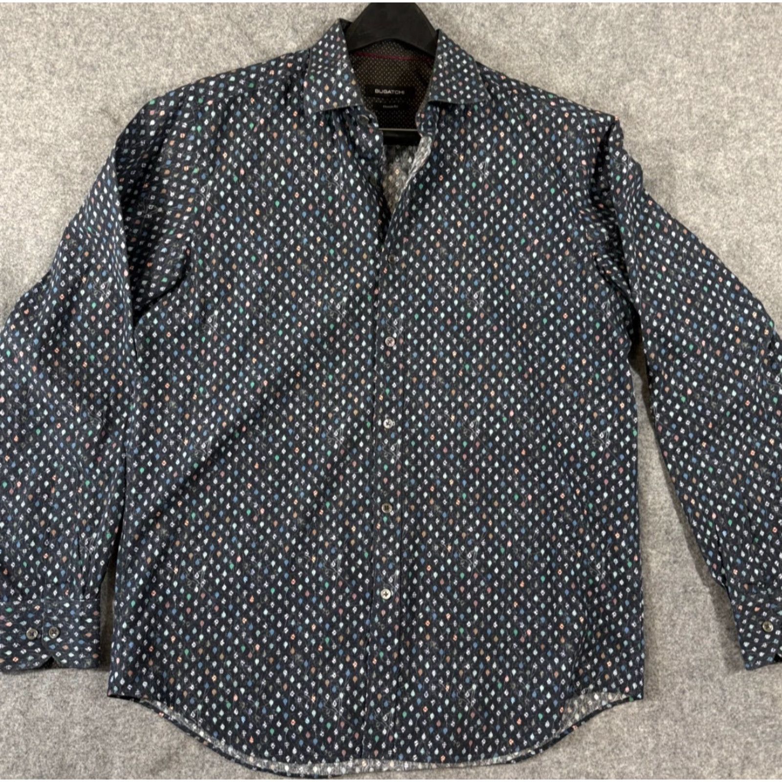BUGATCHI Bugatchi Shirt Mens M Black All-Over Print Classic Fit Long Sleeve Button-Up Size US M / EU 48-50 / 2 - 2 Thumbnail