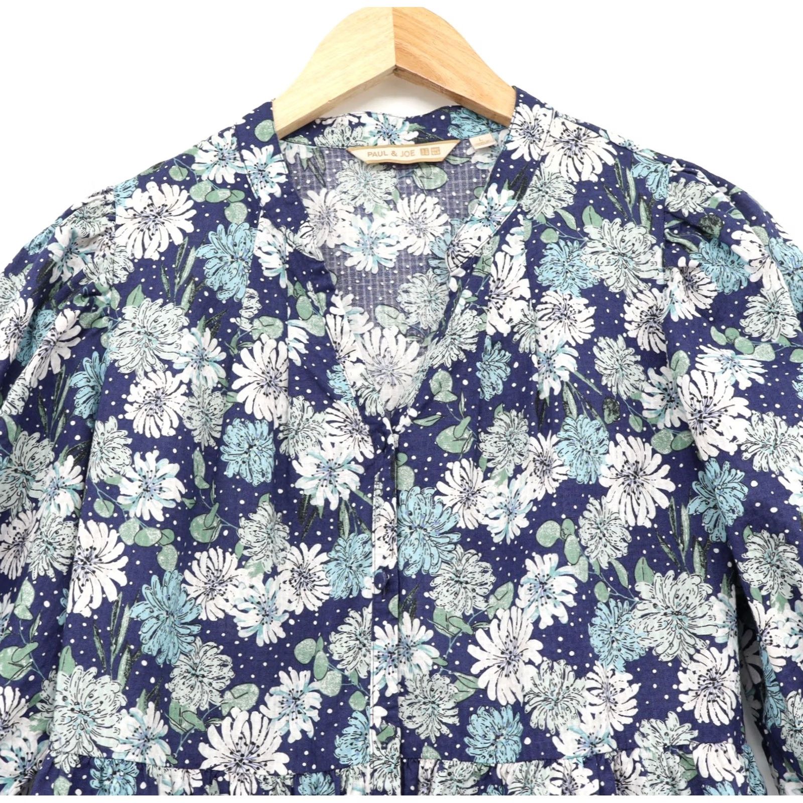 Uniqlo Uniqlo X Paul & Joe Shirt Dress Navy Blue Floral L Womens Puff Sleeve Midi Size L / US 10 / IT 46 - 3 Thumbnail