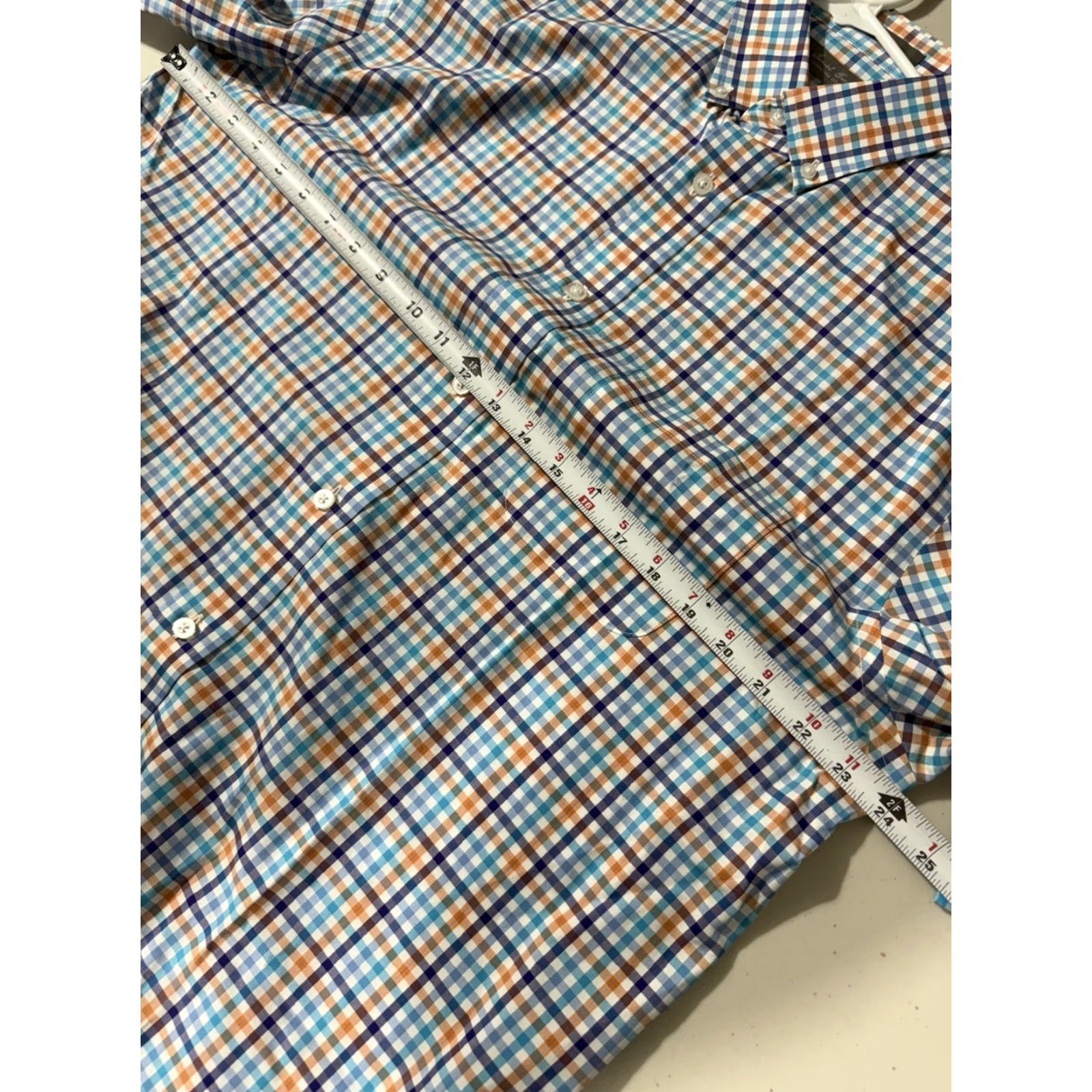 Cremieux Daniel Cremieux Shirt Mens L Blue Orange Plaid Signature Collection Button Short Sleeve Shirt Size US L / EU 52-54 / 3 - 2 Thumbnail