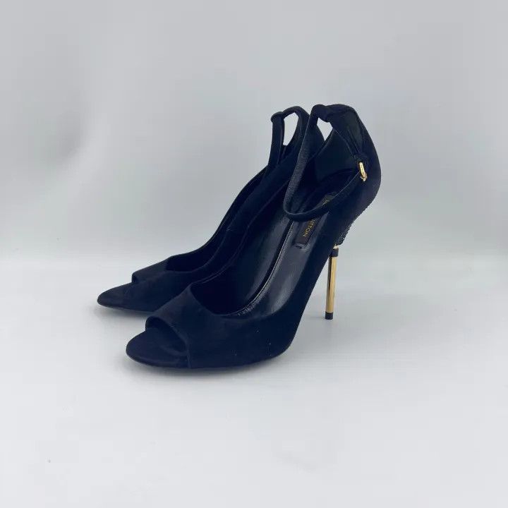 Louis Vuitton Louis Vuitton Black Leather High Heel Sandals 0079 Size US 6 / IT 36 - 1 Thumbnail