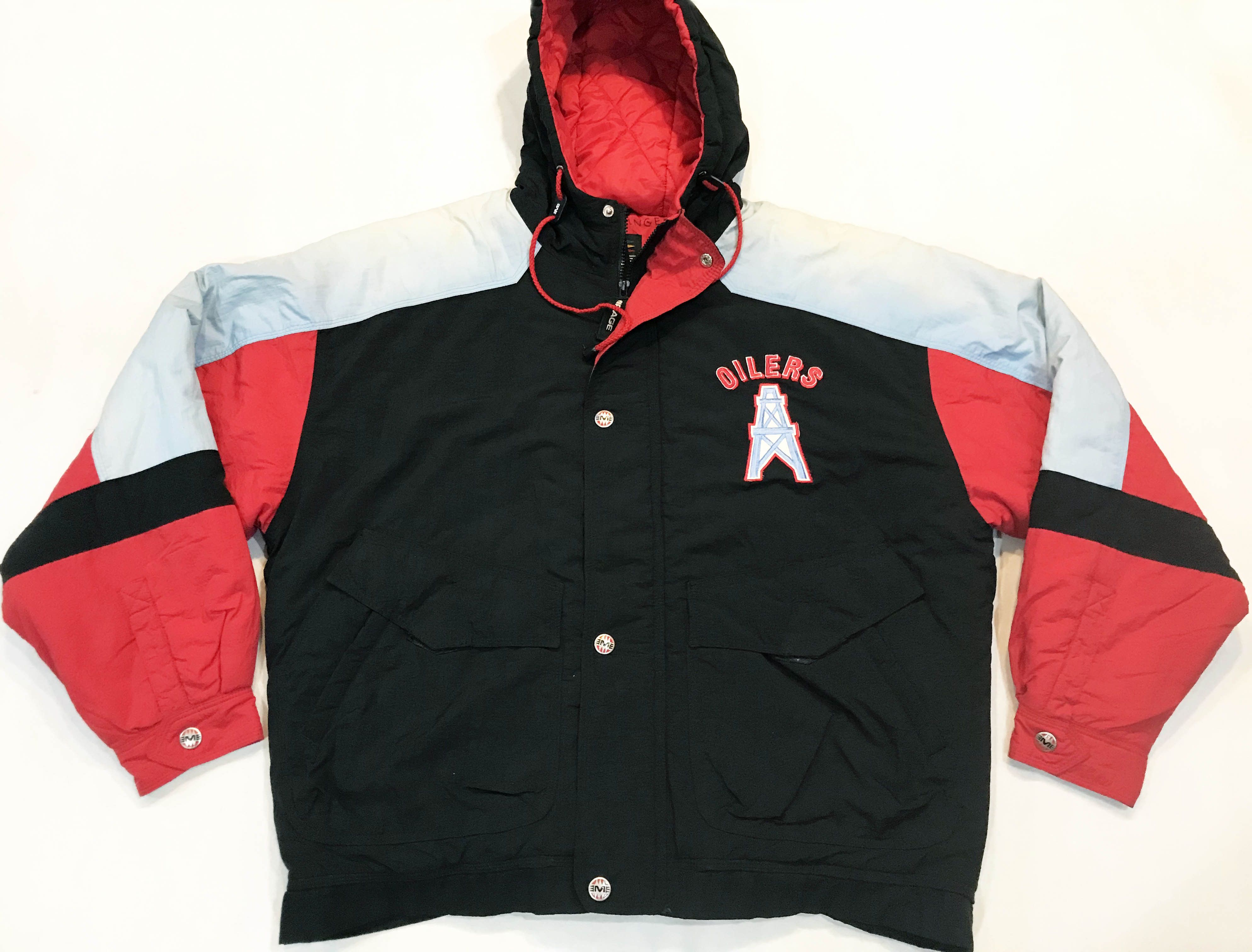 Image of Mirage Nfl Houston Oilers Hoodie Puffer Jacket in Black, Men's (Size Large)