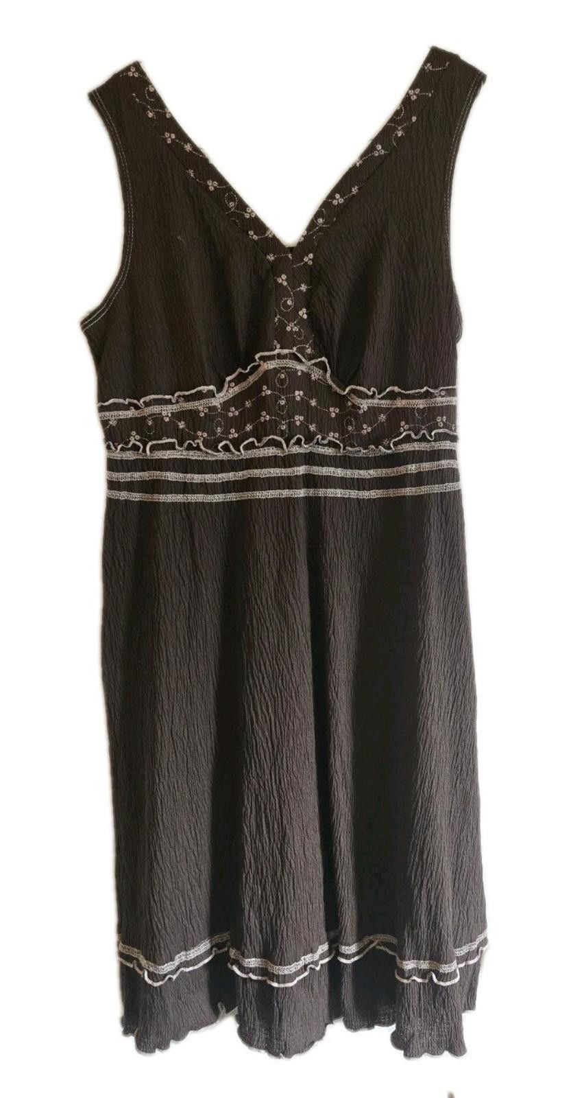 Element Elementz Mocha Brown Sleeveless Dress White Embroidery Size L / US 10 / IT 46 - 1 Thumbnail