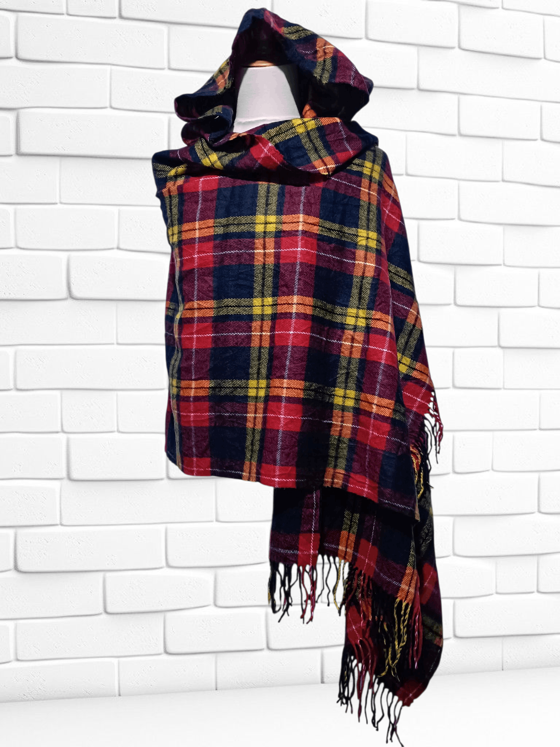 Japanese Brand Vintage Wool Blanket Poncho Checked Size ONE SIZE - 1 Thumbnail