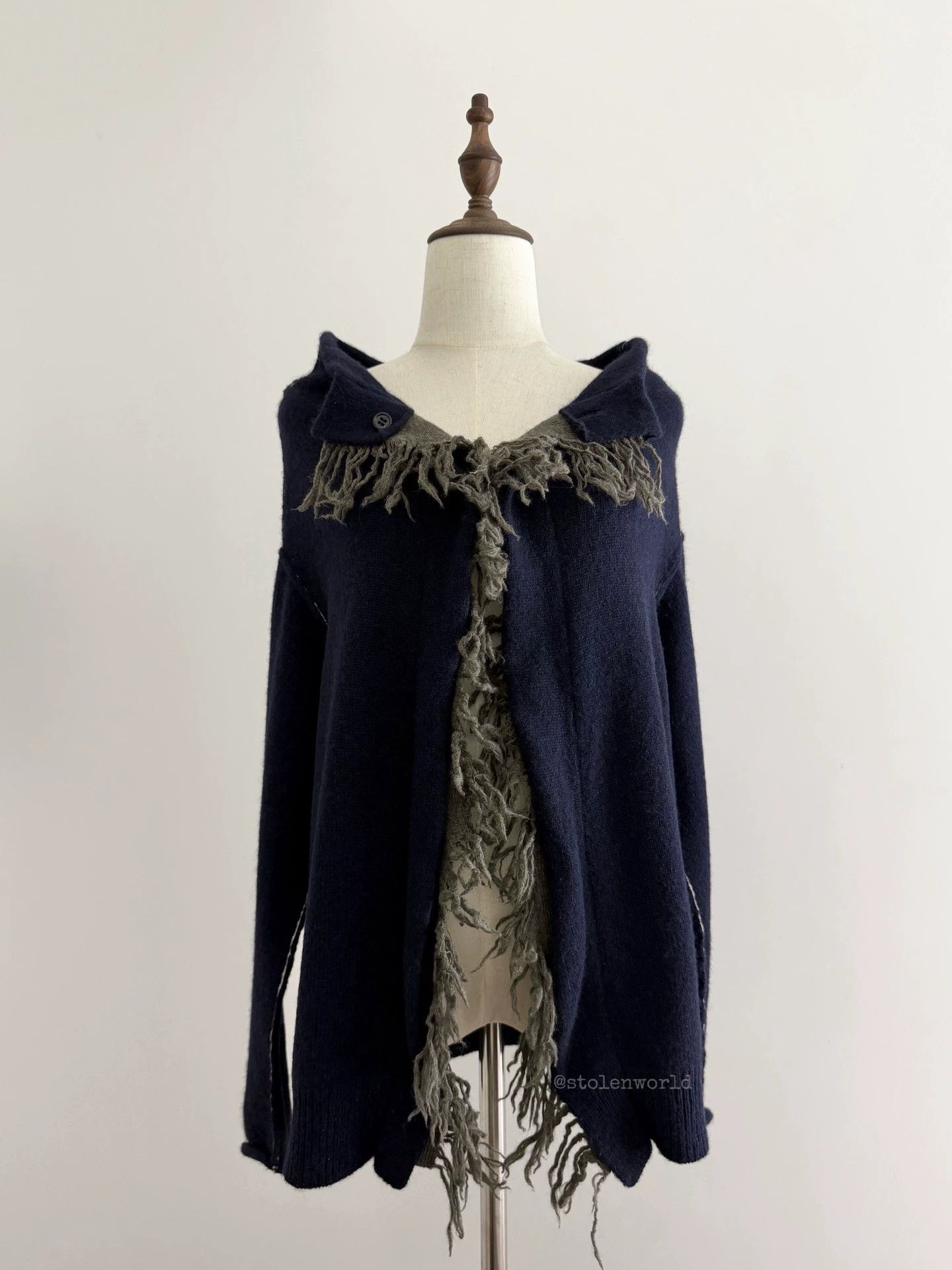Y's Y's Tassel-Trimmed Navy Wool Knit Off-Shoulder Top Size XS / US 0-2 / IT 36-38 - 4 Thumbnail