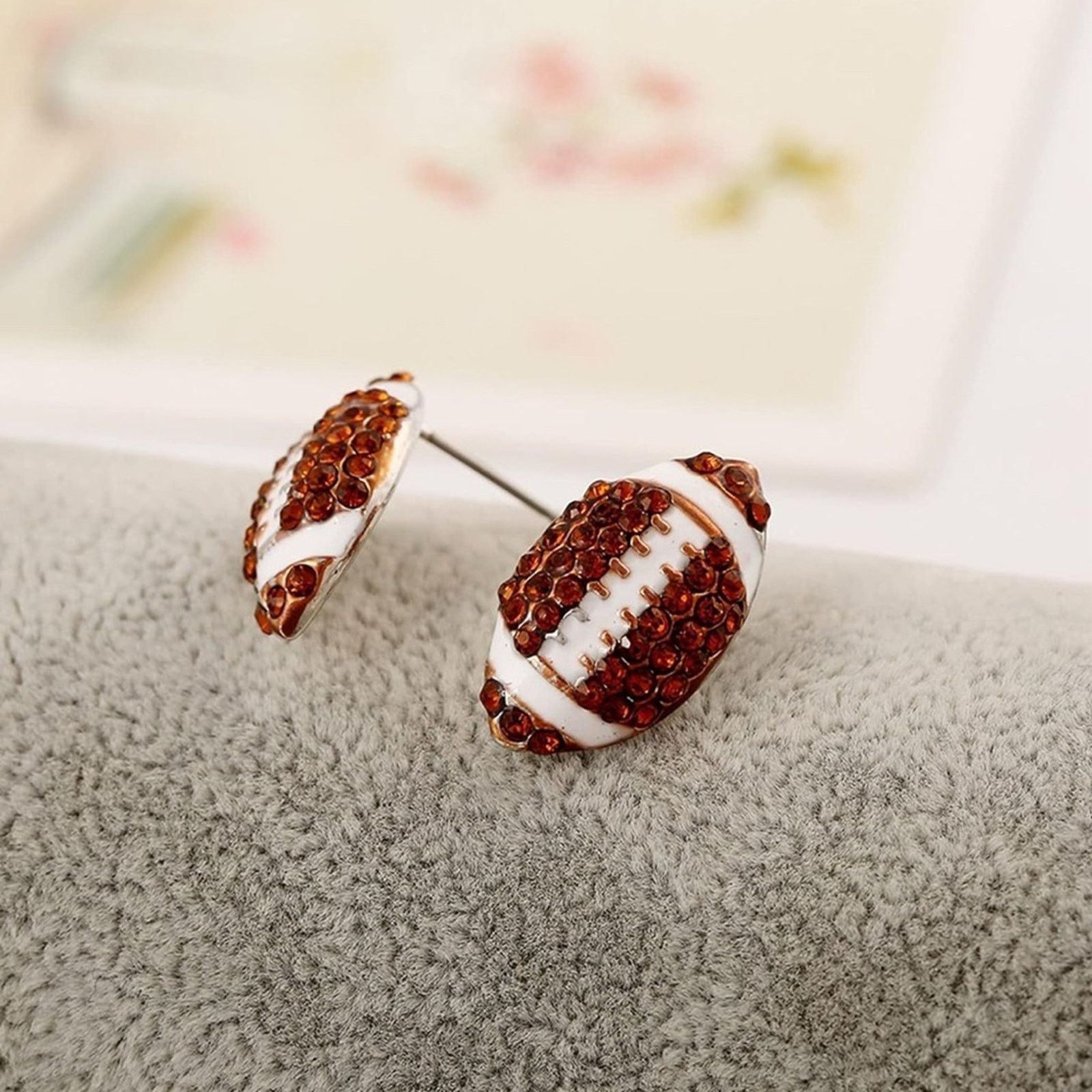 Other Football Shaped Earrings with Brown Crystals Size ONE SIZE - 4 Thumbnail