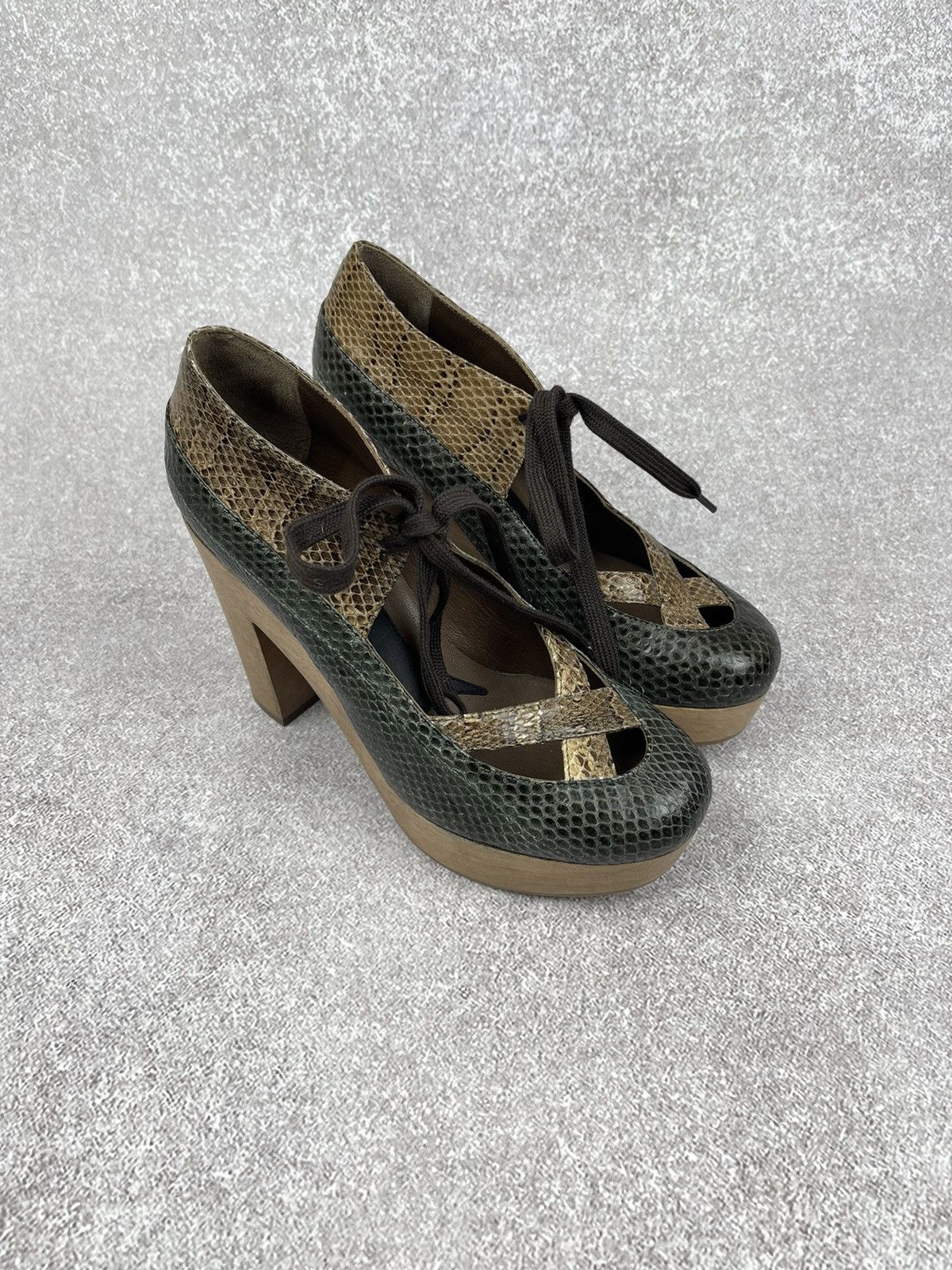 Marni Marni Brown Taupe Snakeskin Wooden Platform Size 37 Size US 7 / IT 37 - 2 Thumbnail