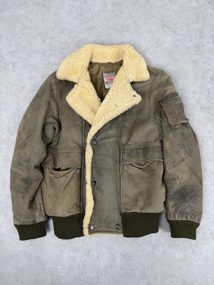 Marithe + Francois Girbaud 1980s Marithé + François Girbaud Grey Leather Shearling Bomber Jacket Size XS / US 0-2 / IT 36-38 - 1 Thumbnail