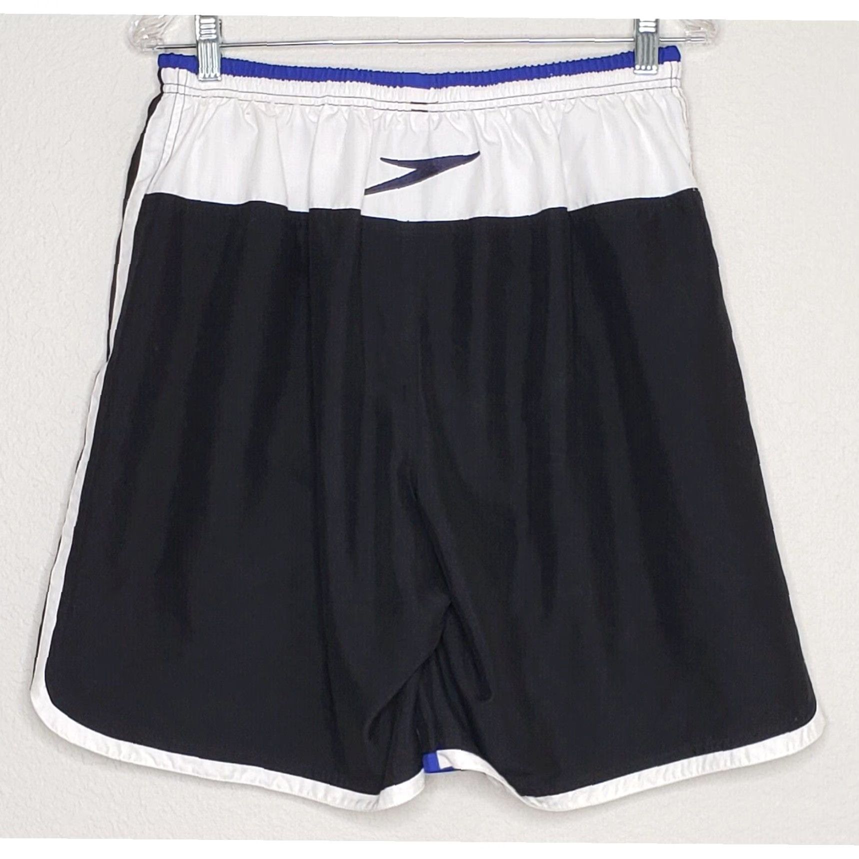 Speedo Speedo Mens Swim Trunks L Black White Blue Built In Brief Pockets 9” Inseam Size US 33 - 2 Thumbnail