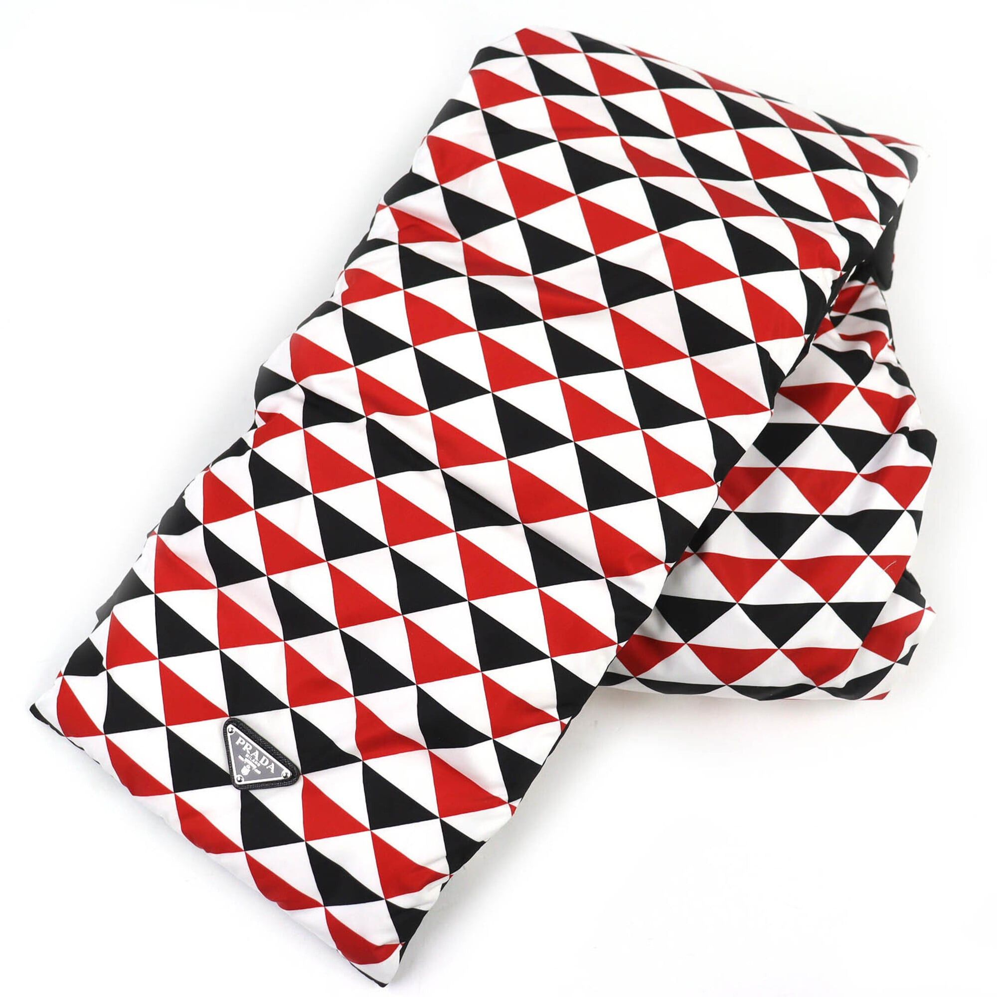 Prada PRADA 2FS028 Triangle Logo Hooded All-Over Print RE-NYLON Down Scarf, Red, Black, White, 220 x 1800mm, Authentic, Women's. Size ONE SIZE - 1 Thumbnail