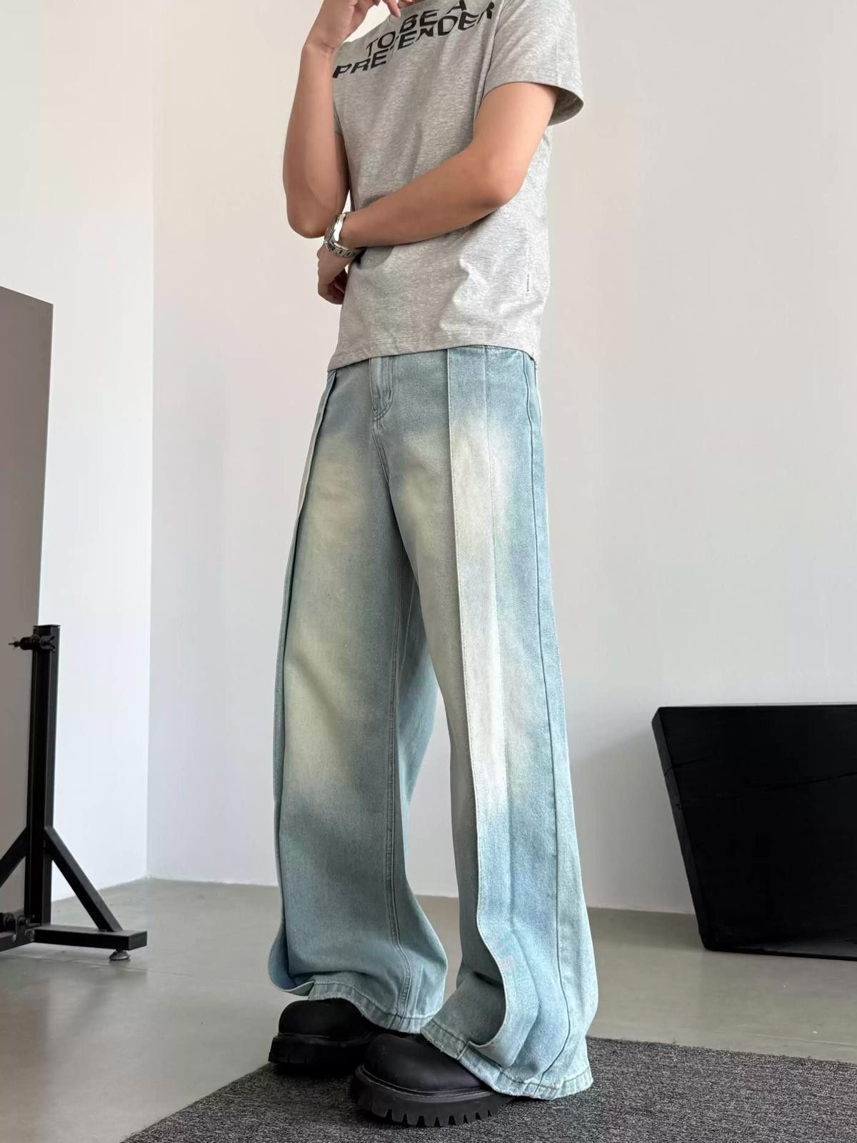 Other Oversized Stripe Wide Leg Denim Jeans Size US 30 / EU 46 - 2 Thumbnail