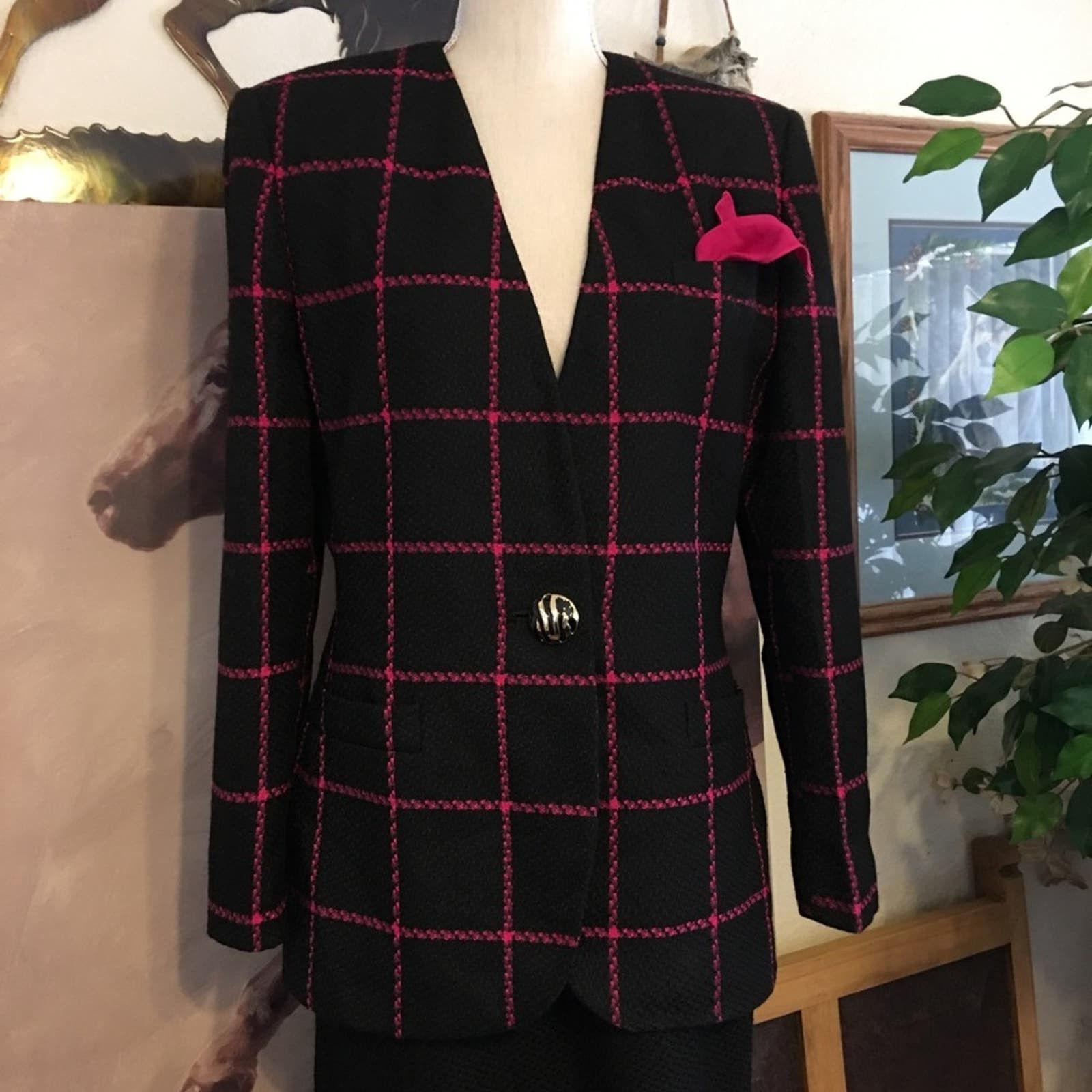 image of John Meyer Vintage 80's Textured Skirt Suit in Pink, Women's (Size Medium)
