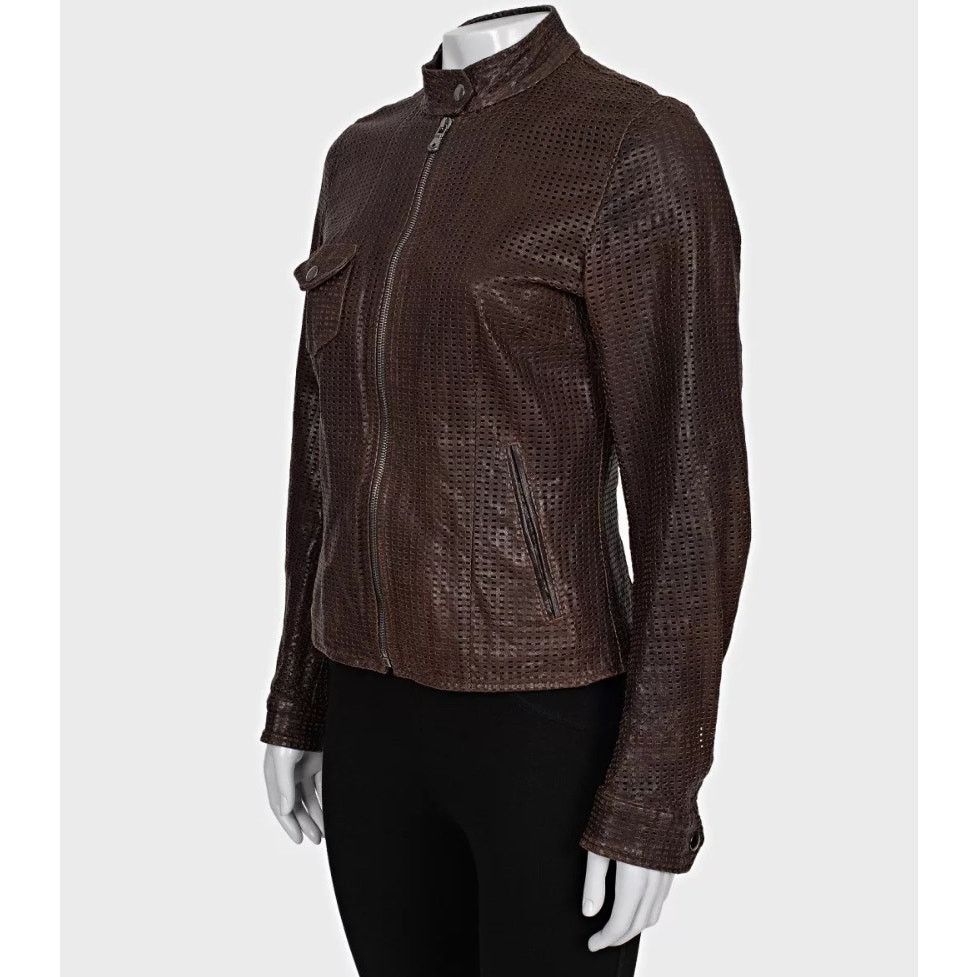 Dolce & Gabbana Dolce & Gabbana Brown Perforated Leather Jacket Sz.42/M Size M / US 6-8 / IT 42-44 - 2 Thumbnail