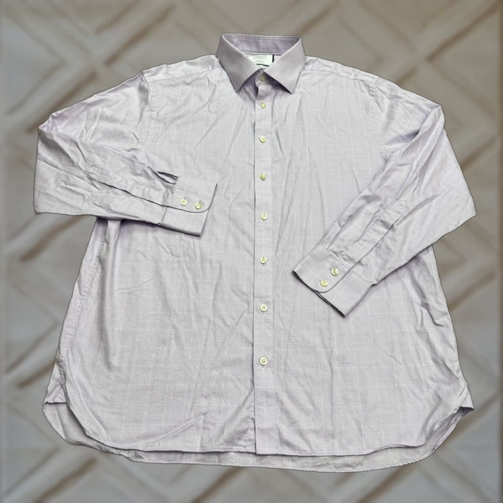 Charles Tyrwhitt Dress Shirt Men 17/35 Purple Grid Check Cotton Classic Fit  Shirt Long Sleeve
