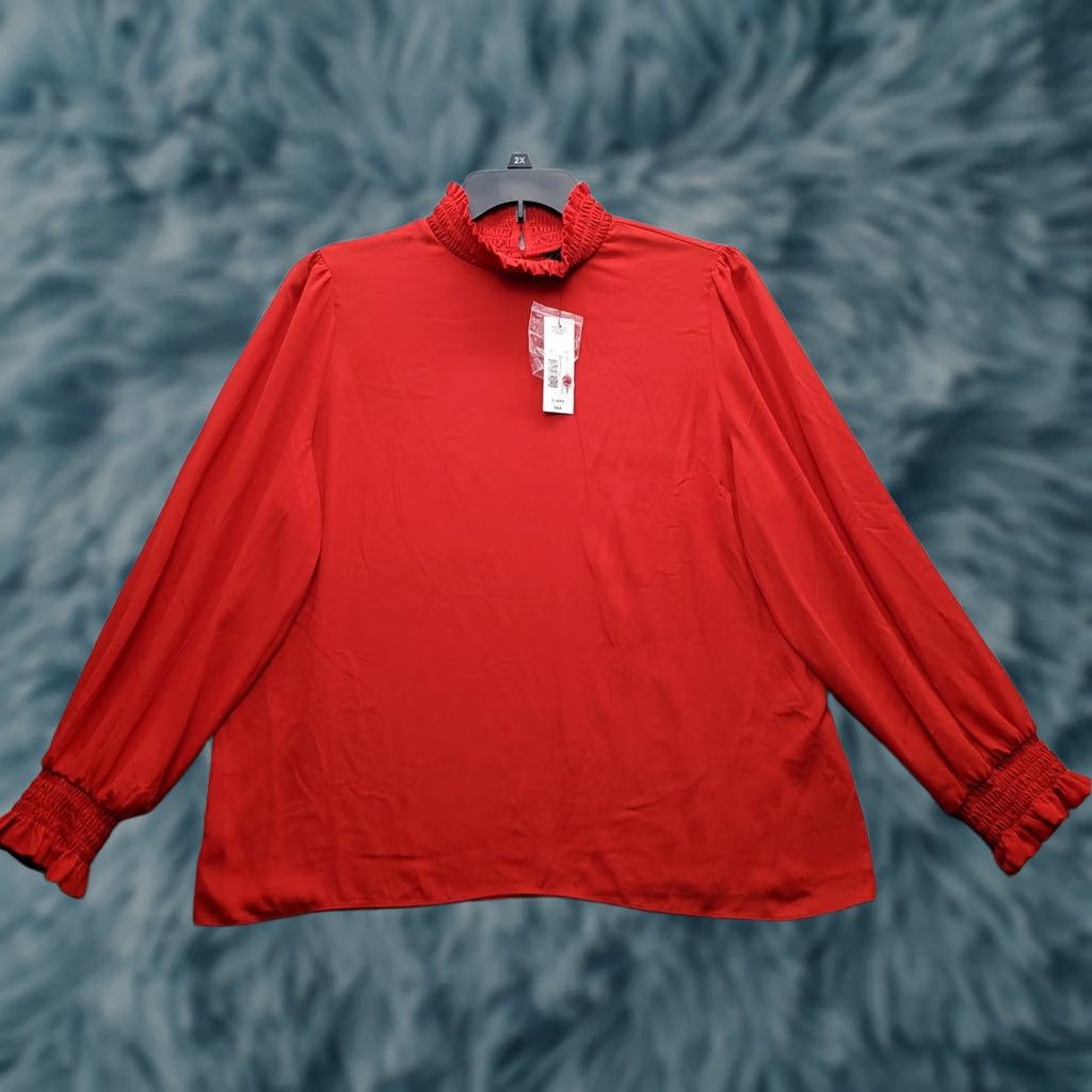 Worthington Worthington Blouse Womens Size XL Red Long Sleeve High Neck Back Zip shirt Size XL / US 12-14 / IT 48-50 - 1 Thumbnail
