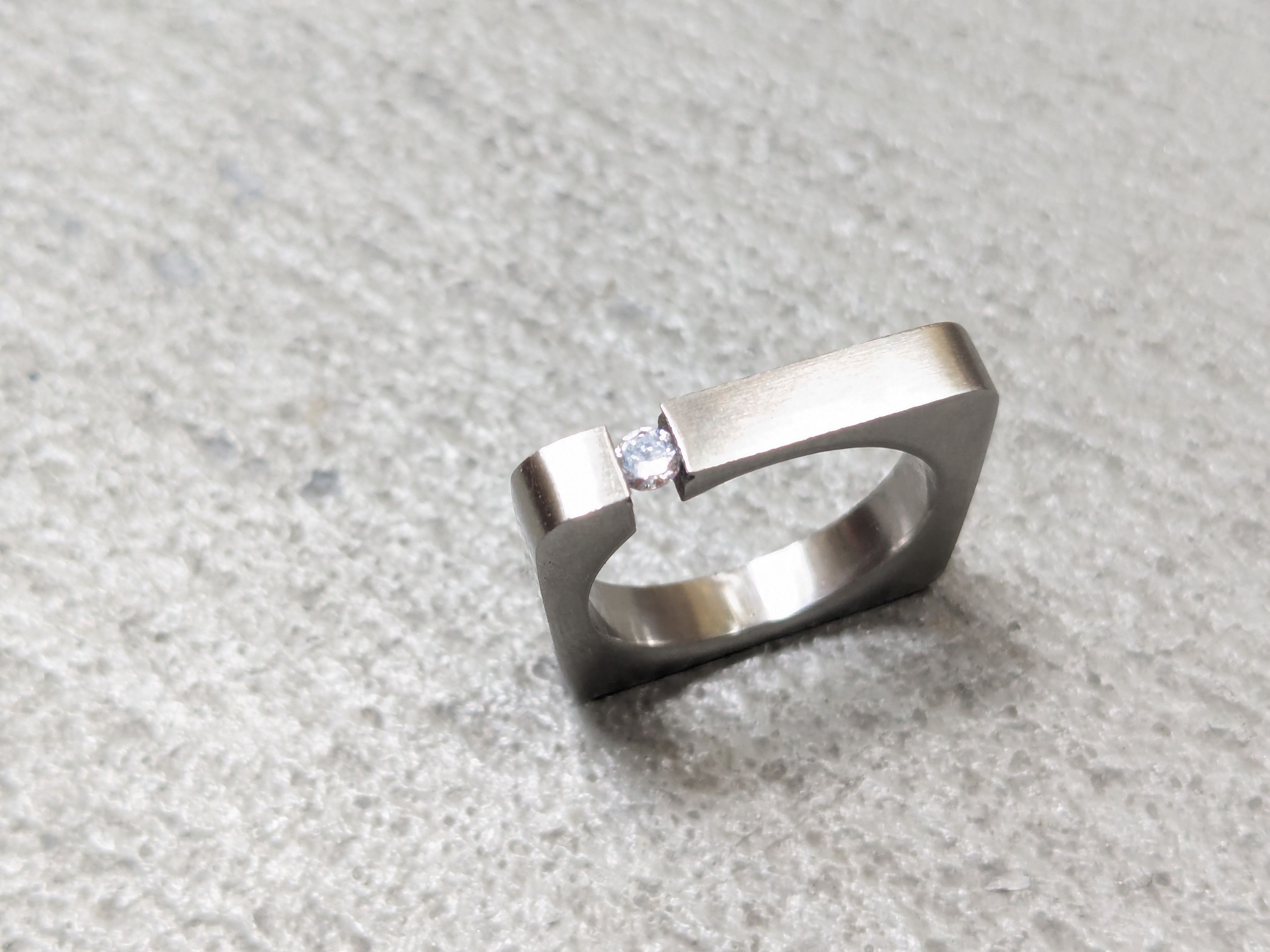 Vintage Vintage Stainless Steel Ring CZ Square Modern Abstract Size ONE SIZE - 4 Thumbnail