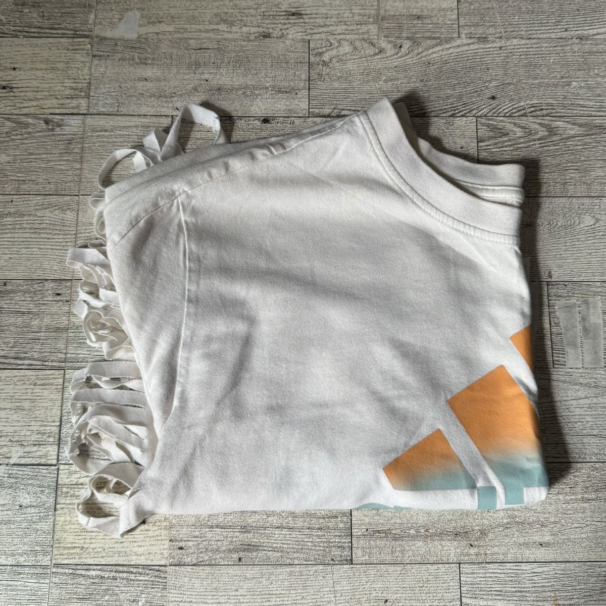 Adidas Adidas, Raw Hem, Sleeve & Side Fringe, Crop Top, Casual Tee Size L / US 10 / IT 46 - 14 Thumbnail