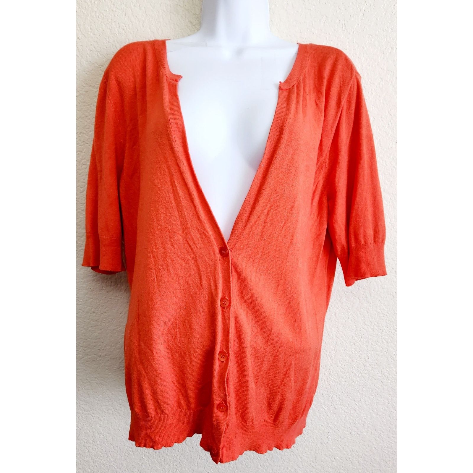 Other New York & Company Orange Short Sleeves Cardigan XL Size XL / US 12-14 / IT 48-50 - 1 Thumbnail