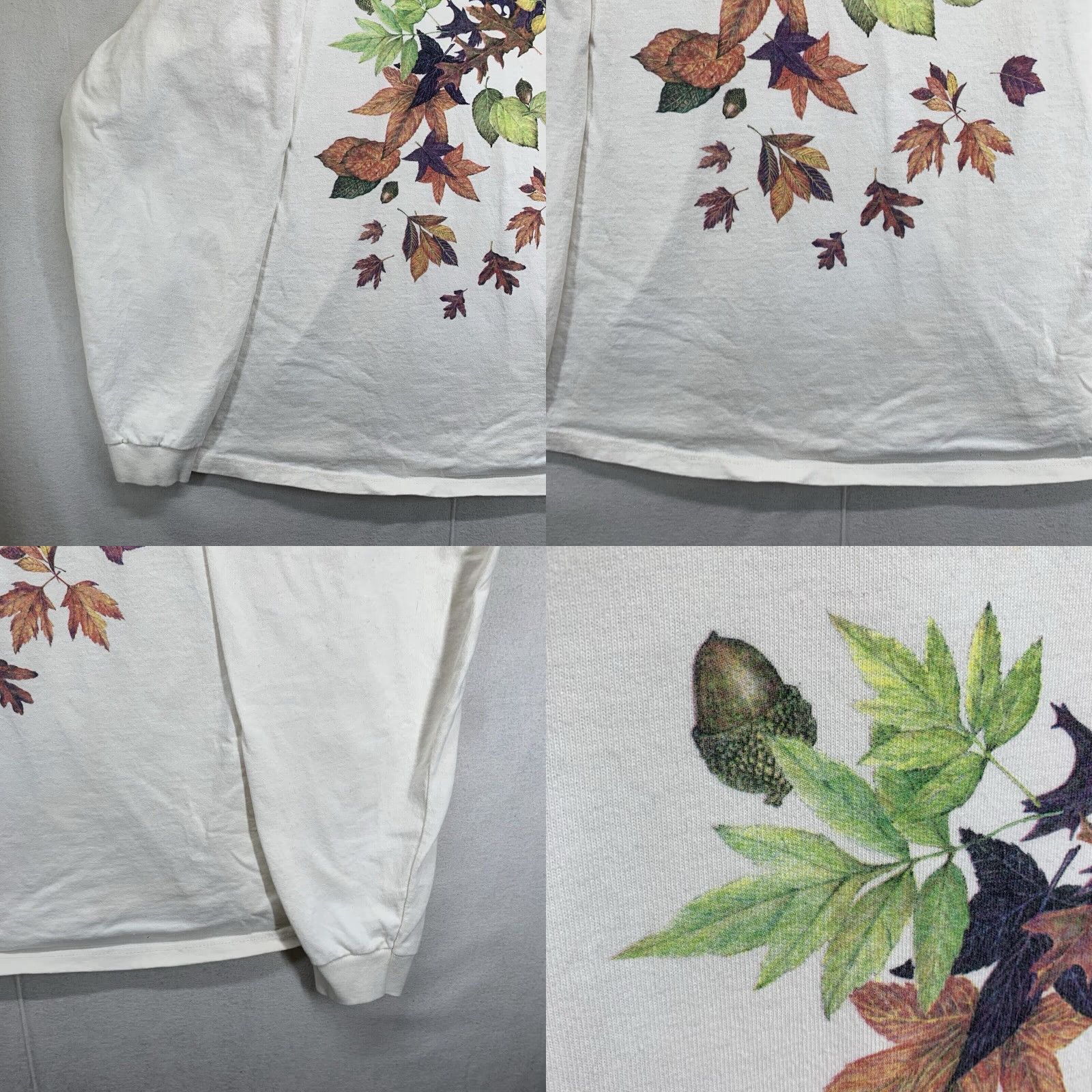 Vintage VINTAGE Cotton Deluxe Unisex Long Sleeve T-Shirt XL Ivory Autumn Leaves Acorn Graphic Print 80s 90s Nature Heavyweight Size US XL / EU 56 / 4 - 8 Thumbnail