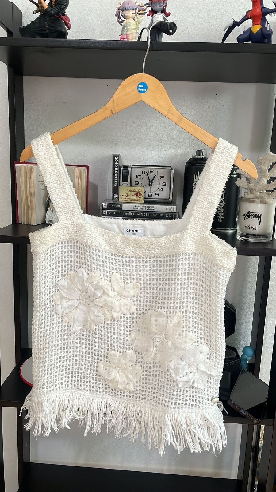image of Chanel White Tweed 3D Flower Sleeveless, Women's (Size XS)