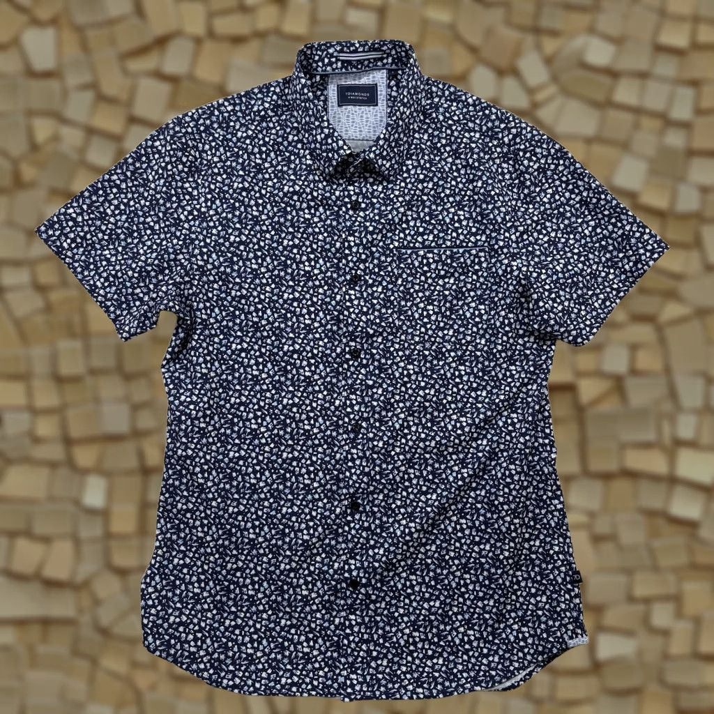 Vintage 7 Diamonds Shirt Mens S Short Sleeve Navy Brushstroke Abstract 4-Way Stretch Button-Up Collared Spread Size US S / EU 44-46 / 1 - 1 Thumbnail