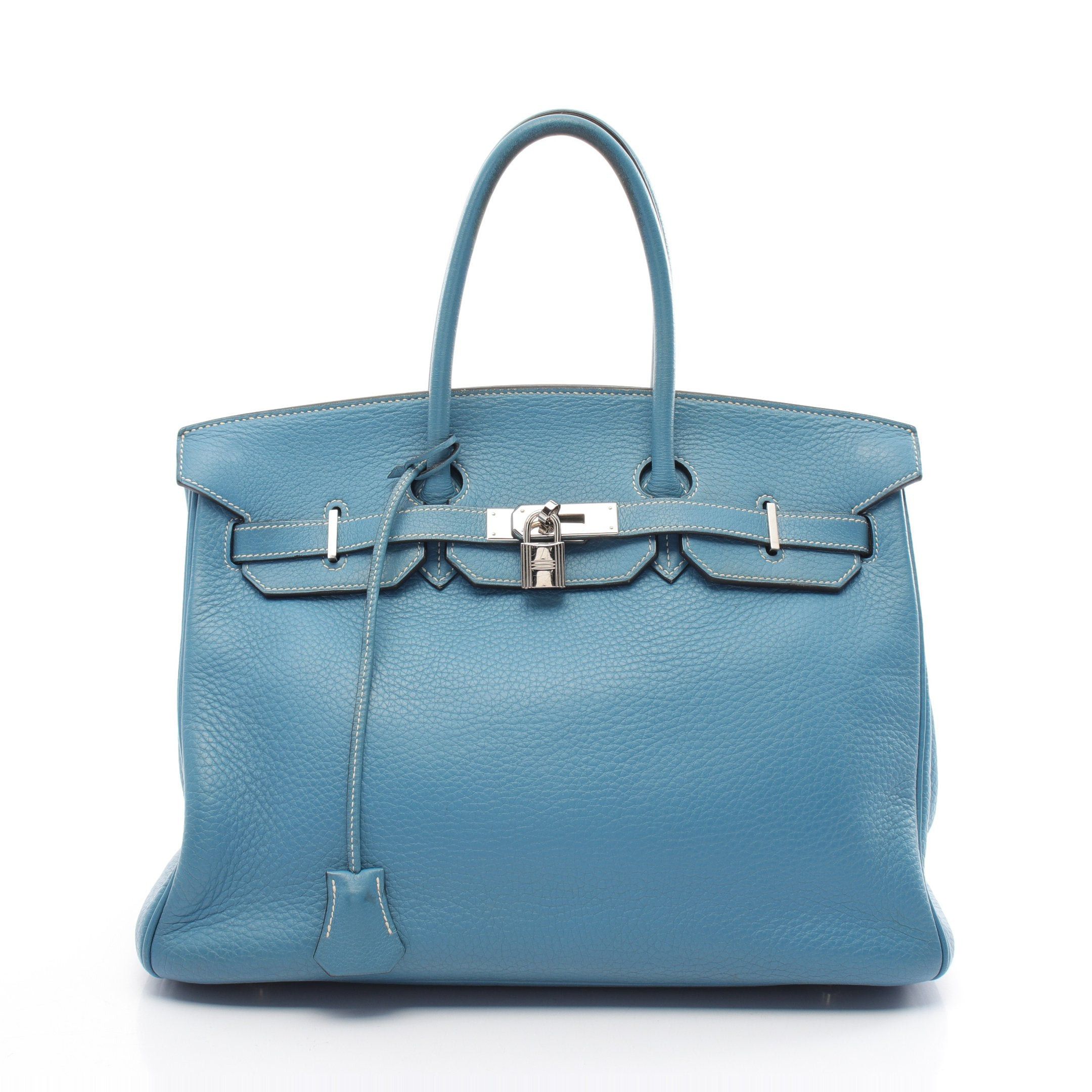 Hermes Hermes Birkin 35 Blue Jean Handbag Clemence Leather Light Silver Hardware □J Carved Stamp Size ONE SIZE - 1 Thumbnail