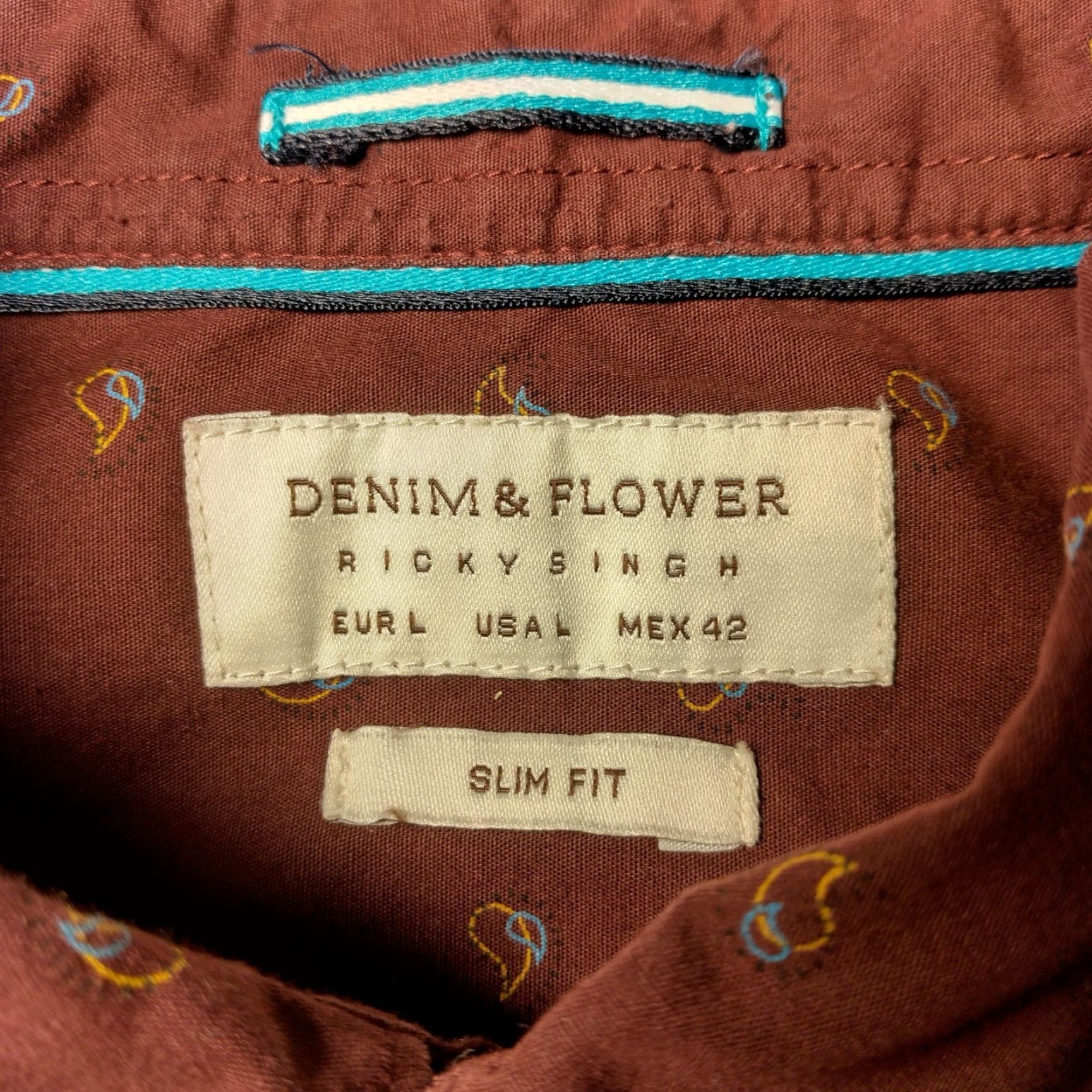 Vintage Denim & Flower Ricky Sing Shirt Large Slim Fit Maroon Paisley Button Down Top Size US L / EU 52-54 / 3 - 4 Thumbnail
