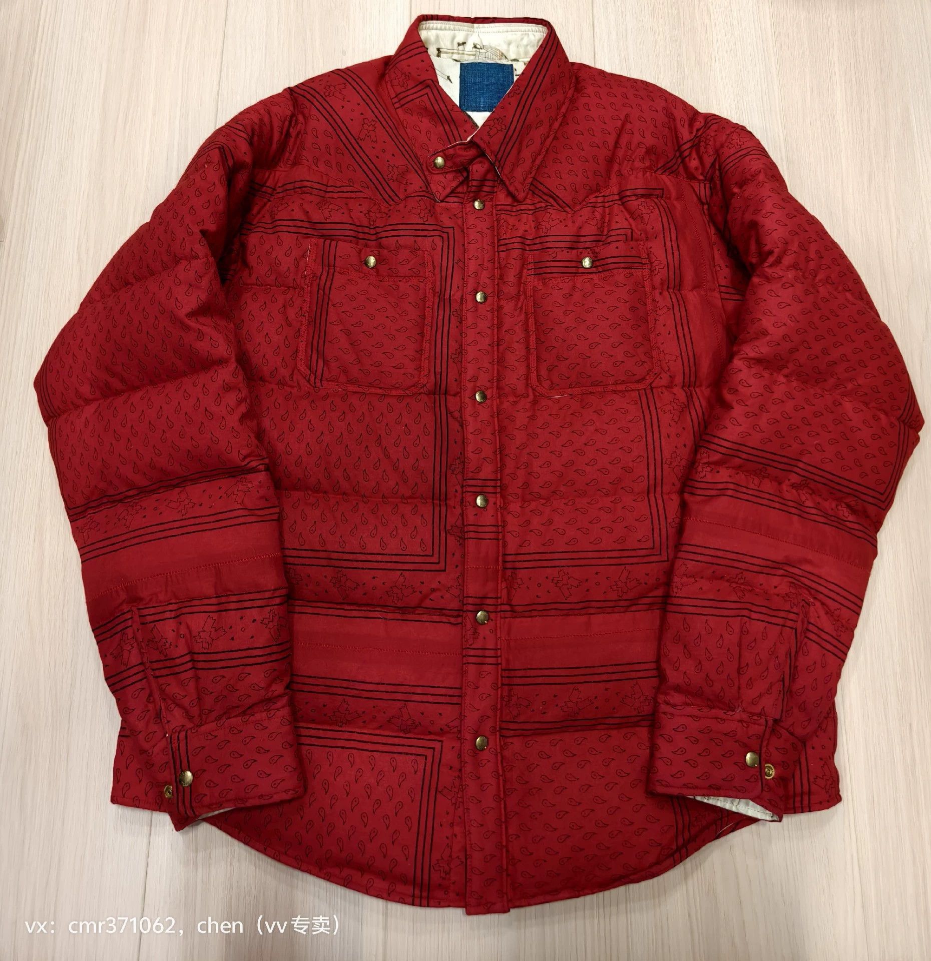 Visvim Red Patterned Long-Sleeve Button-Up Shirt Size US L / EU 52-54 / 3 - 1 Thumbnail
