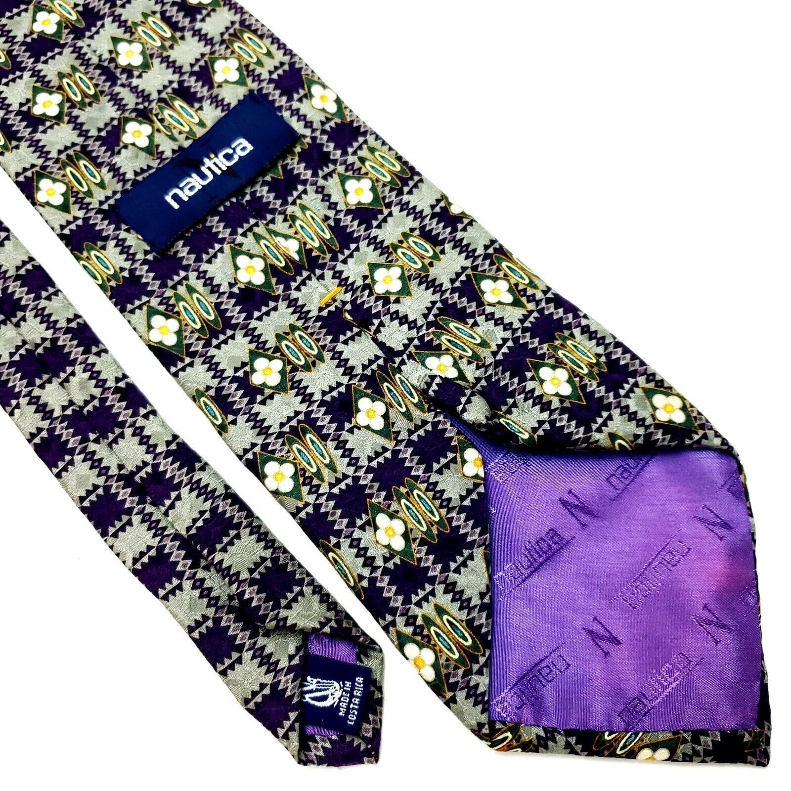 Nautica Nautica Silk Tie Purple Green Geometric Print Short Wide Size ONE SIZE - 6 Thumbnail
