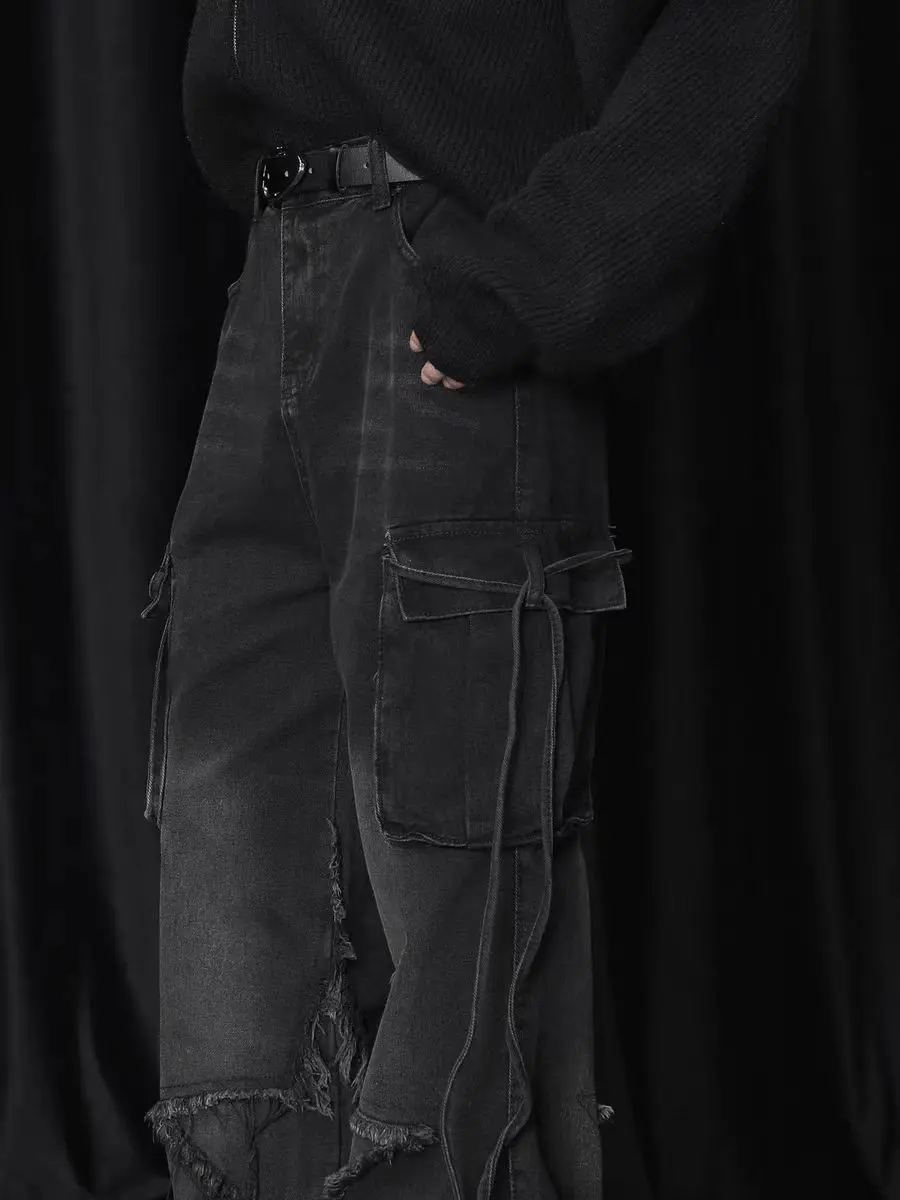 Japanese Brand × Jean Vintage Raw Hem Design Wide Leg Baggy Jeans Size US 34 / EU 50 - 5 Thumbnail
