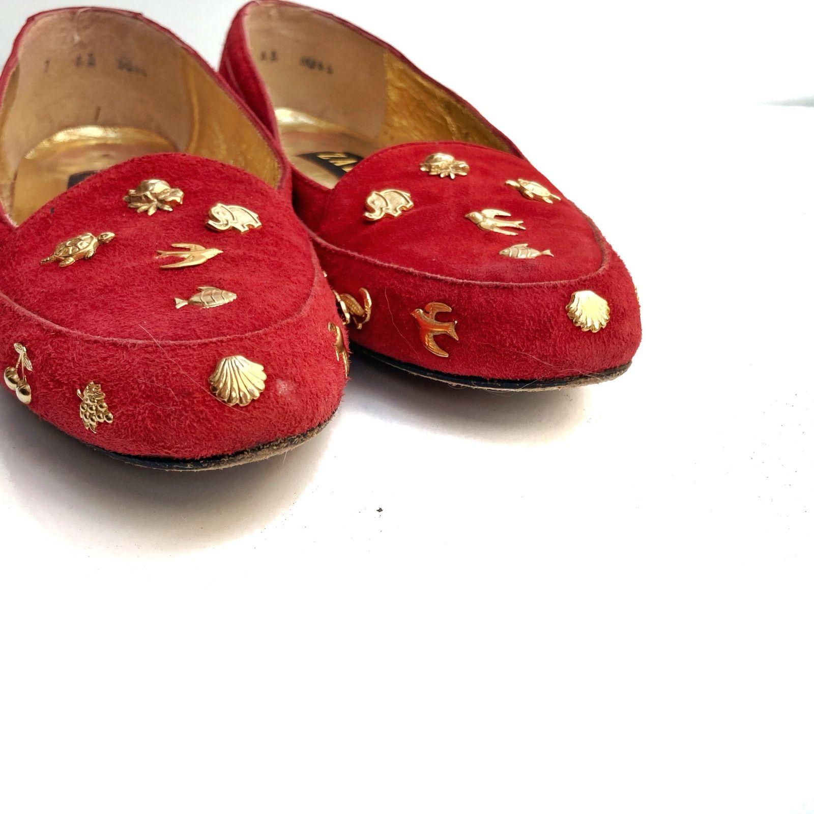 Vintage Vintage Zalo Red Suede Gold Charm Loafers | Handmade Spain Size US 7 / IT 37 - 11 Thumbnail