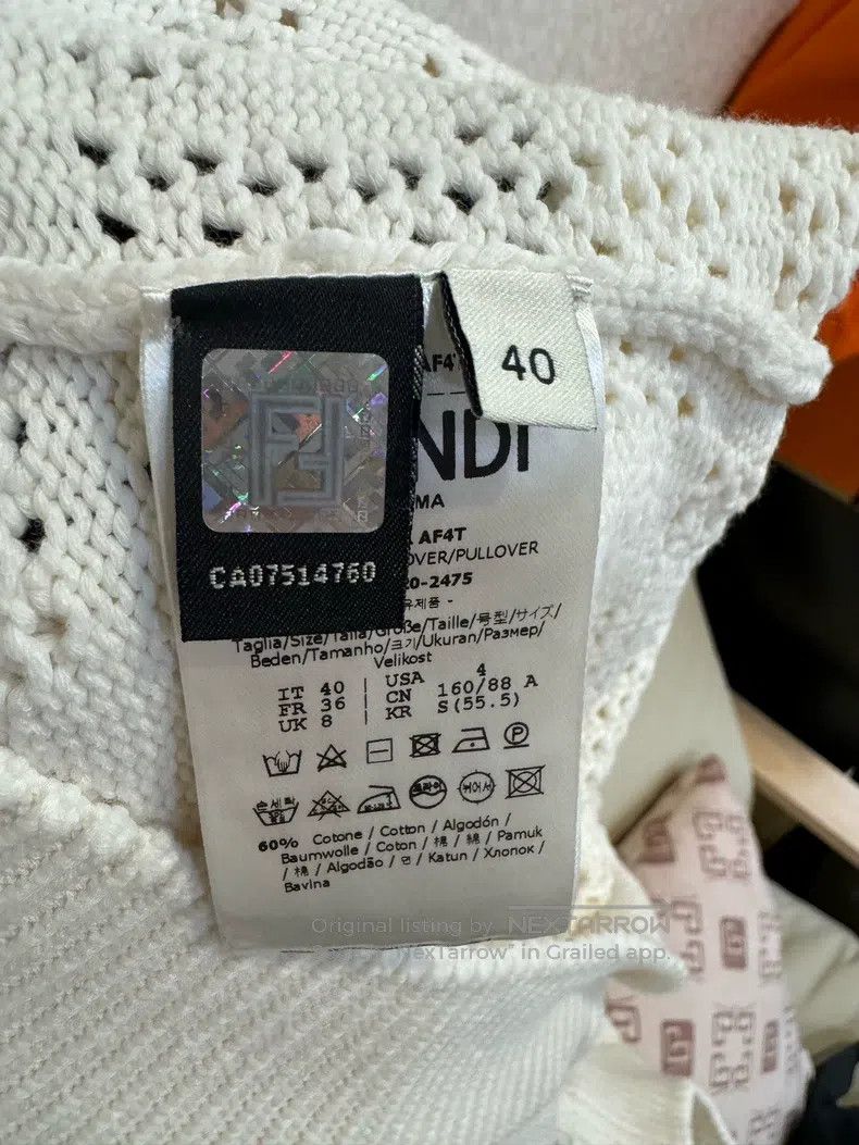 Fendi Fendi Double F Full-Print Logo Openwork Knit Short Sleeve Size XS / US 0-2 / IT 36-38 - 4 Thumbnail