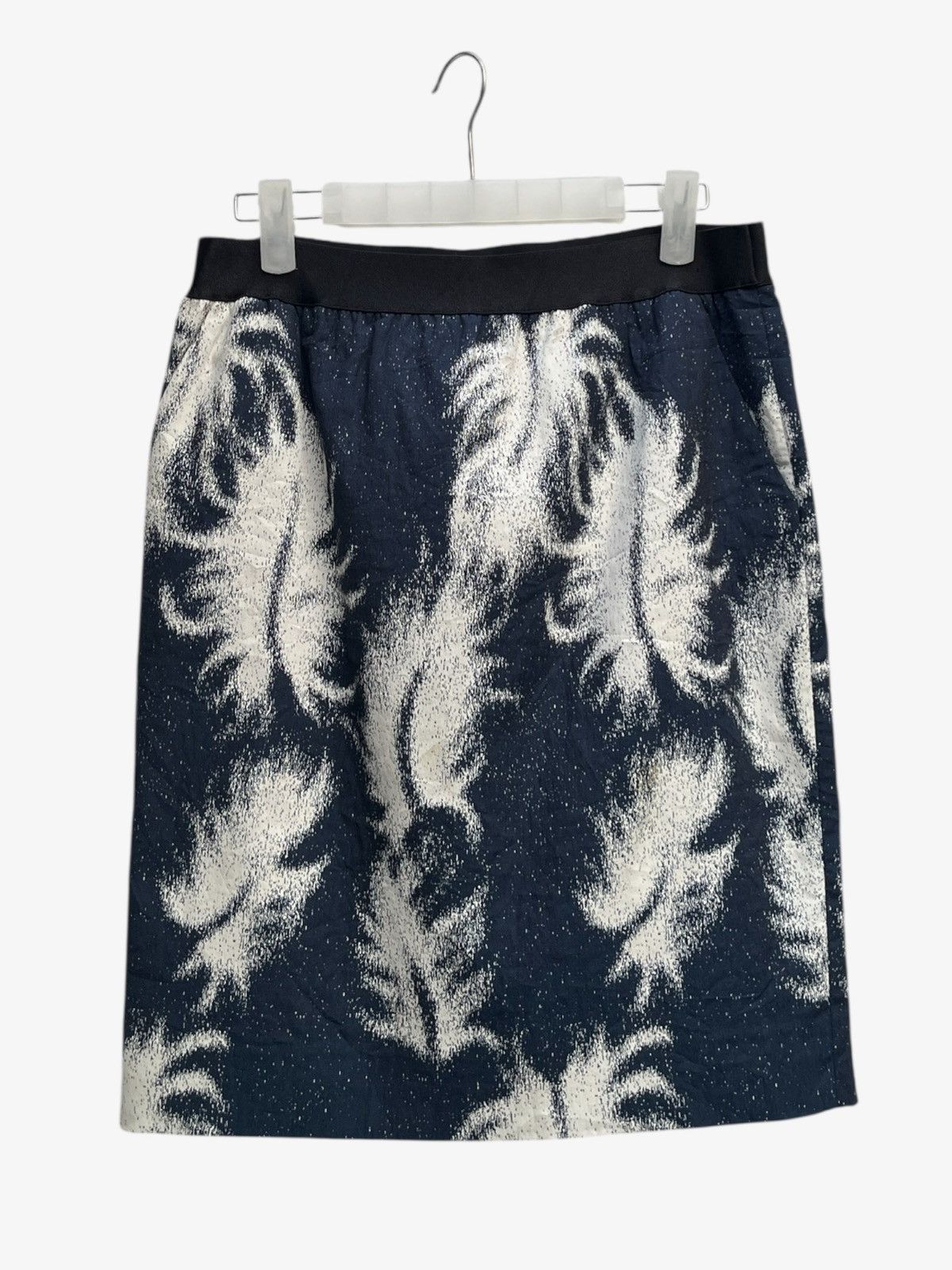 Viktor & Rolf Viktor & Rolf Feather Print Navy Blue Knee Length Skirt Size 28" / US 6 / IT 42 - 1 Thumbnail