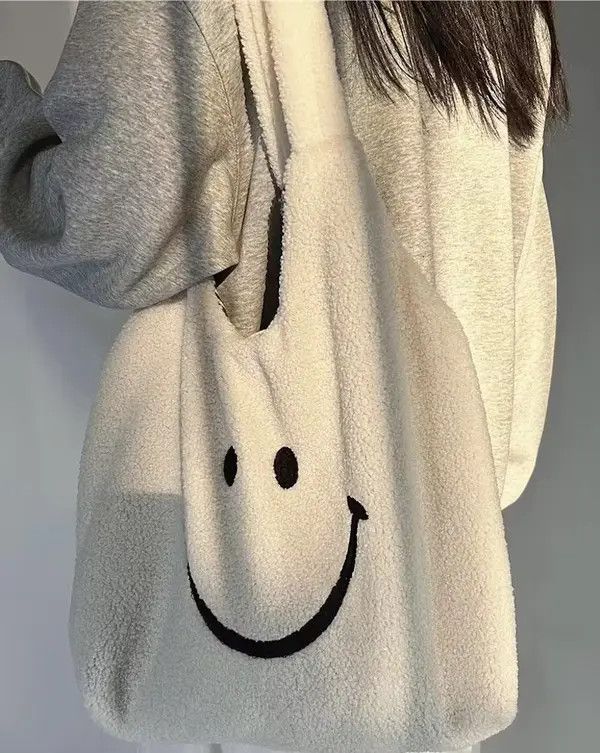 Japanese Brand Fashion y2k fluffy smiley face tote messenger bag Size ONE SIZE - 2 Thumbnail