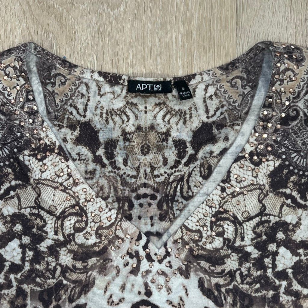 Apt. 9 Apt. 9, Animal Print Short Sleeve T-Shirt, Jeweled Neckline, Size S / US 4 / IT 40 - 3 Thumbnail