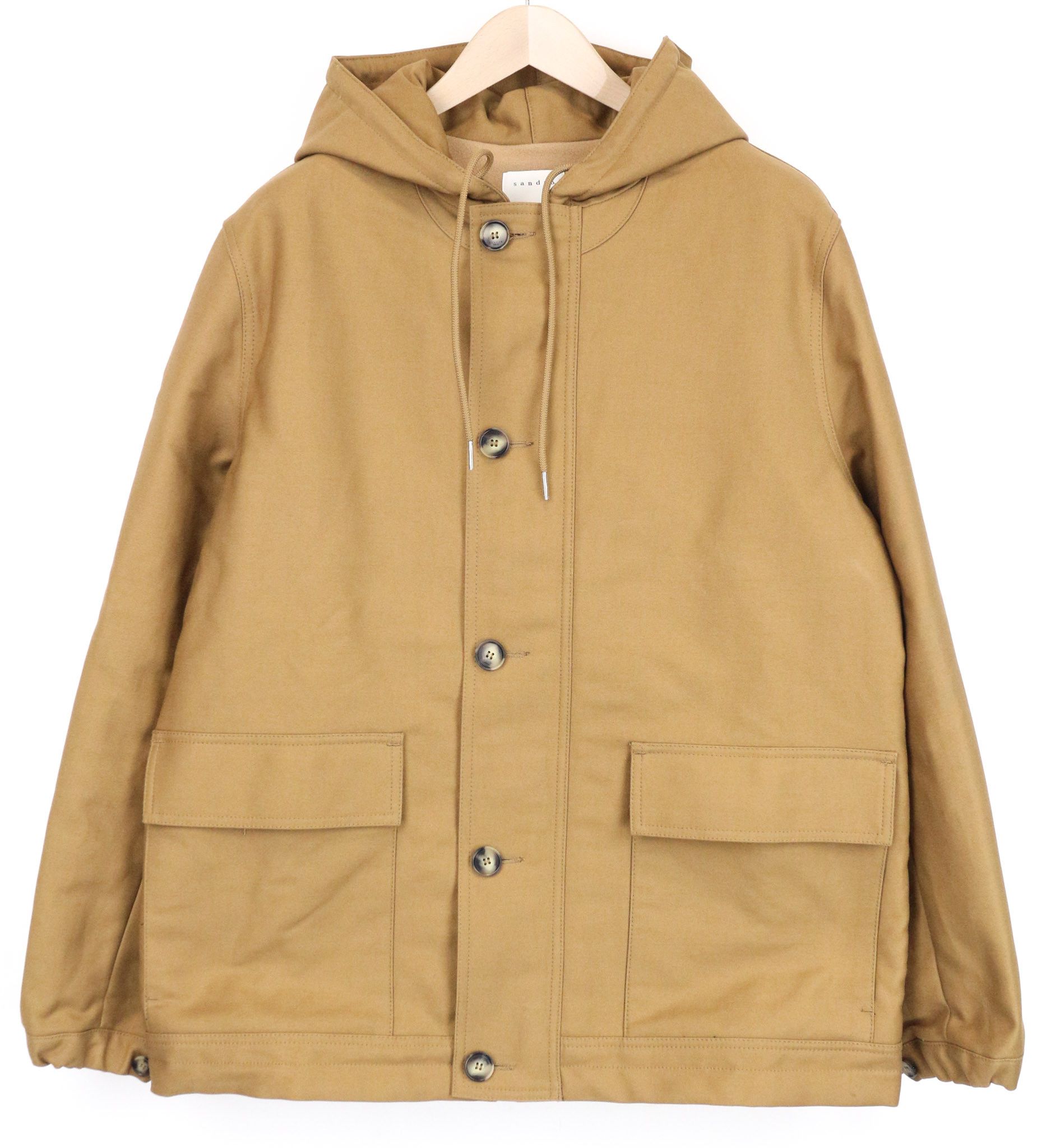 Sandro L Camel Brown Cotton Hooded Jacket 74518 Size US L / EU 52-54 / 3 - 1 Thumbnail