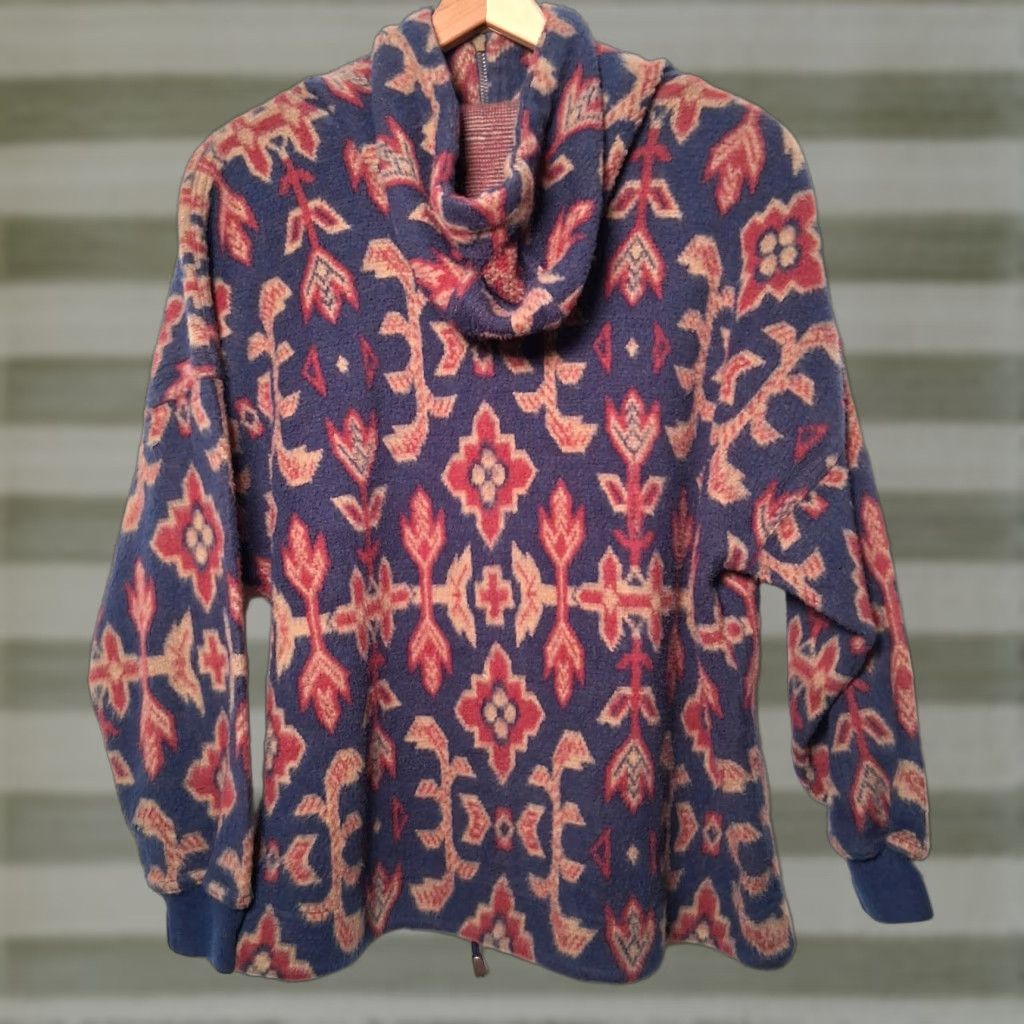 Express VINTAGE Express 1/4 Zip Fleece Shirt Jacket Women S Blue Floral Southwest 1990s Tricot Read 90s Vintage Size S / US 4 / IT 40 - 1 Thumbnail