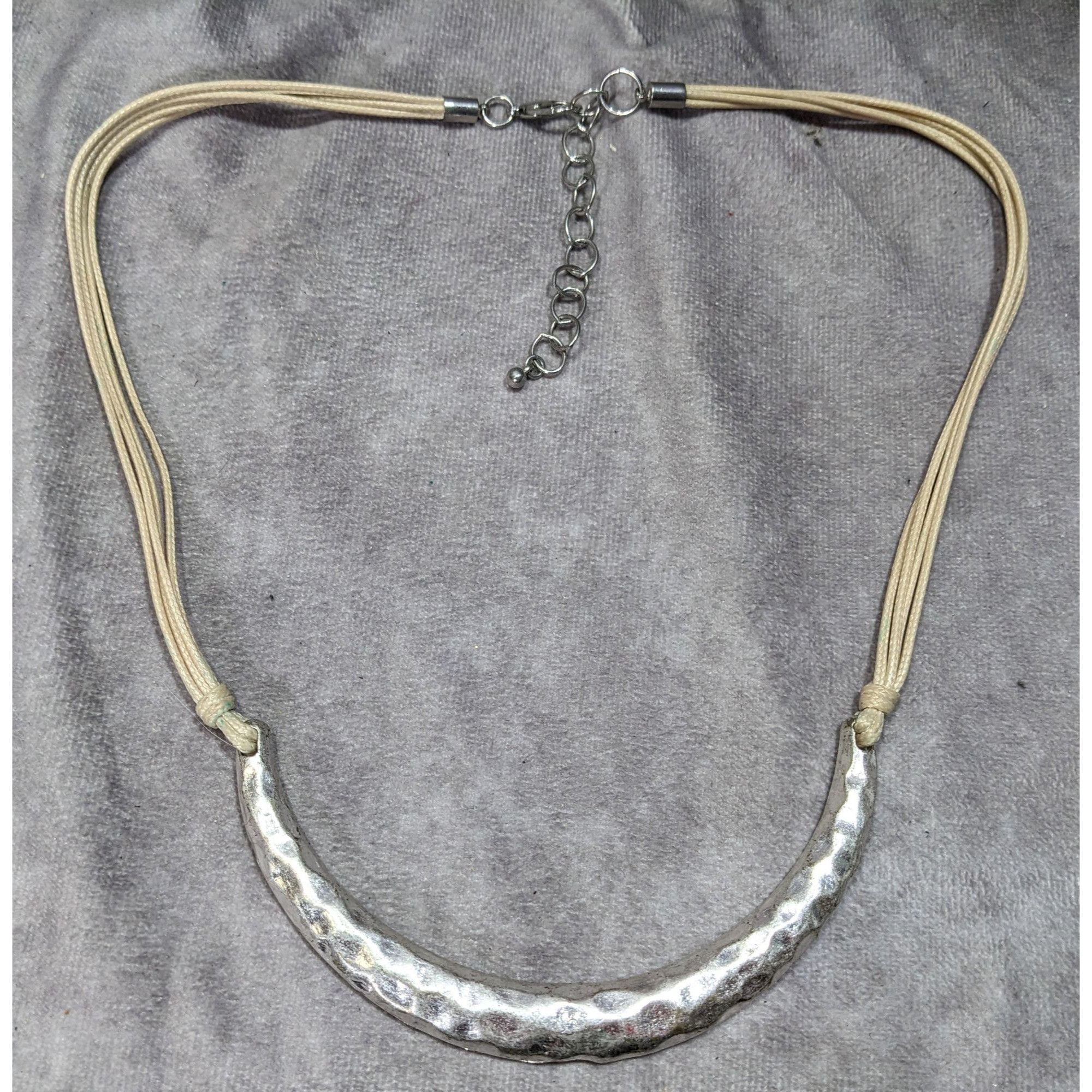 Other Brutalist Hammered Crescent Necklace With Adjustable Cord & Size ONE SIZE - 4 Thumbnail