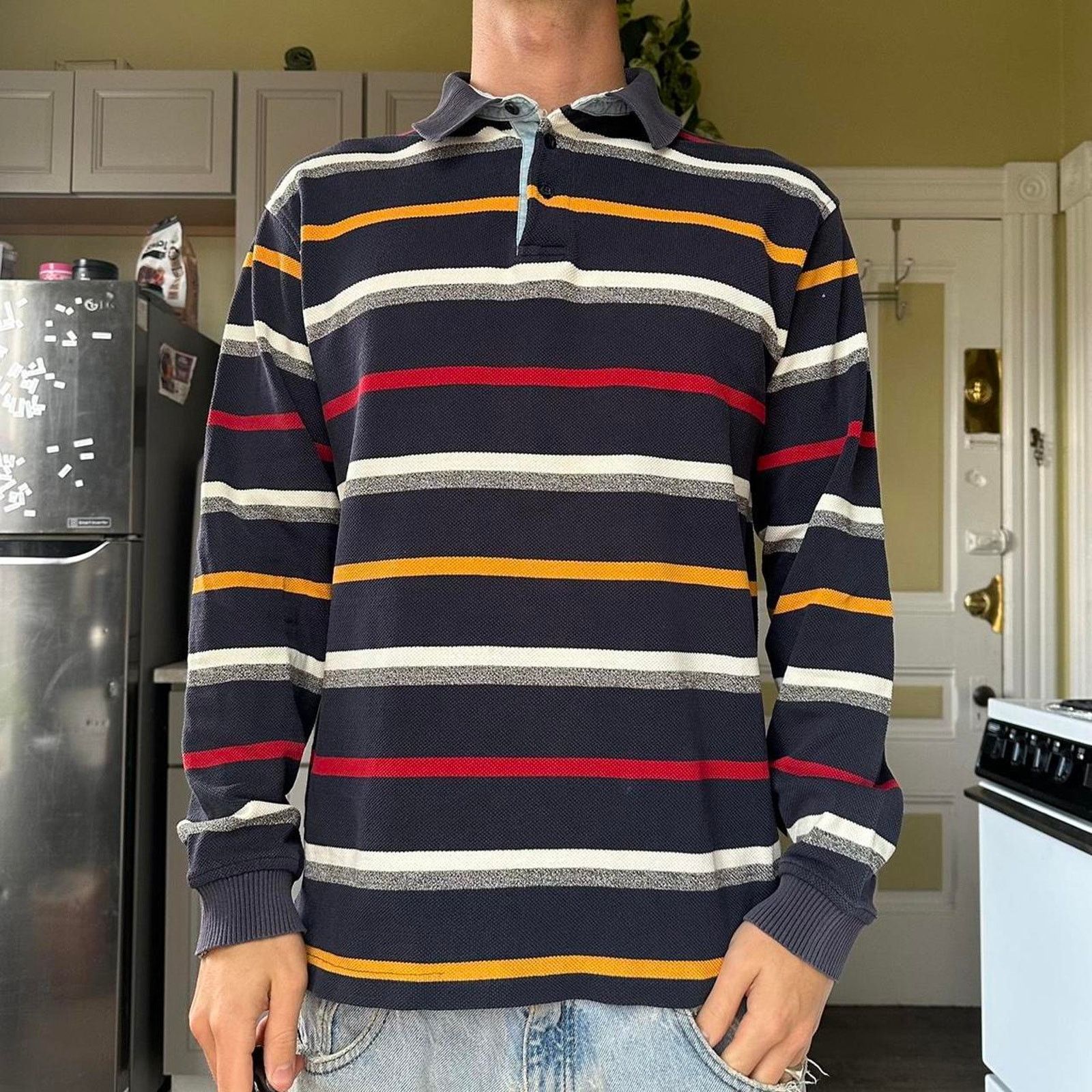 Vintage Vintage 00s Striped Polo Rugby Cotton Longsleeve Shirt Size US M / EU 48-50 / 2 - 8 Thumbnail