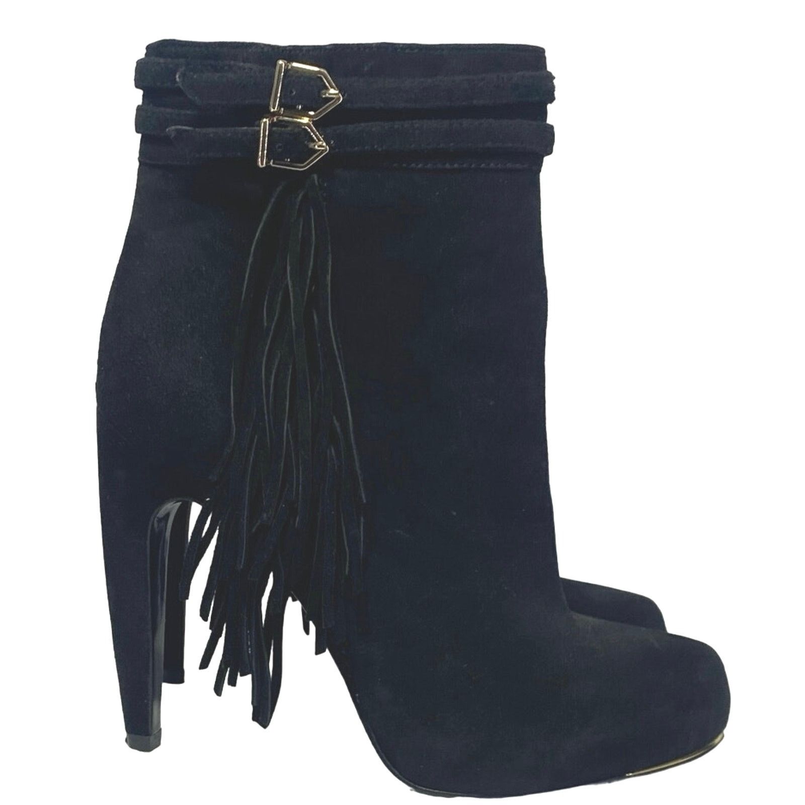 Sam Edelman Sam Edelman Black Suede Stiletto Boots Gold Trim women sz 6 Size US 6 / IT 36 - 3 Thumbnail