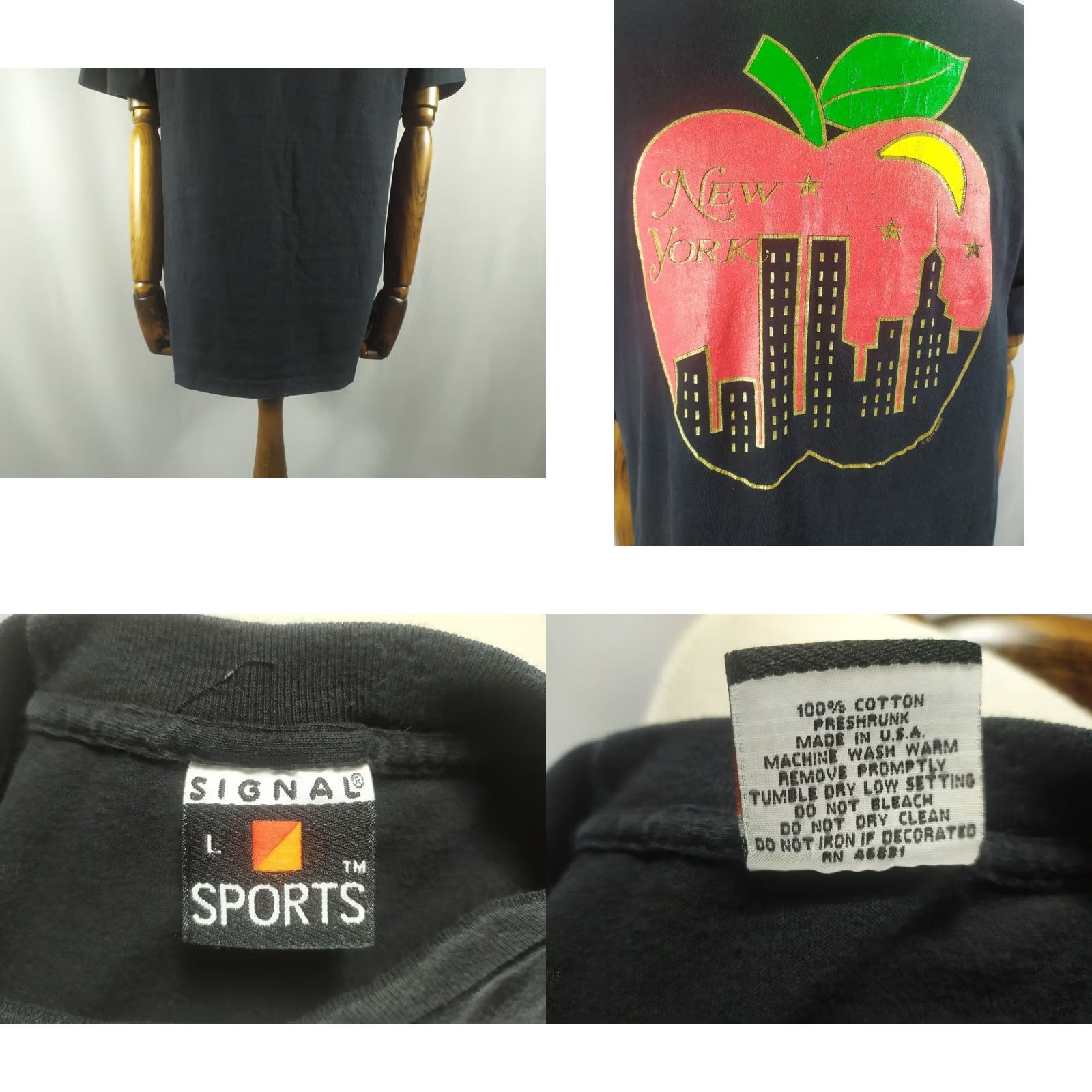 Vintage Signal Vintage T-Shirt Destination Big Apple Size L Men Black 1990s Graphic Tee Shirt Size US L / EU 52-54 / 3 - 8 Thumbnail