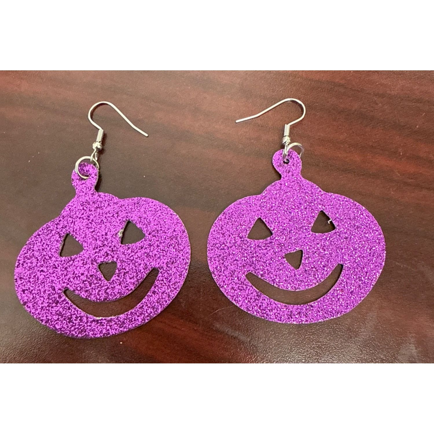 Other Purple Halloween Faux Leather Earrings With Glitter Size ONE SIZE - 1 Thumbnail