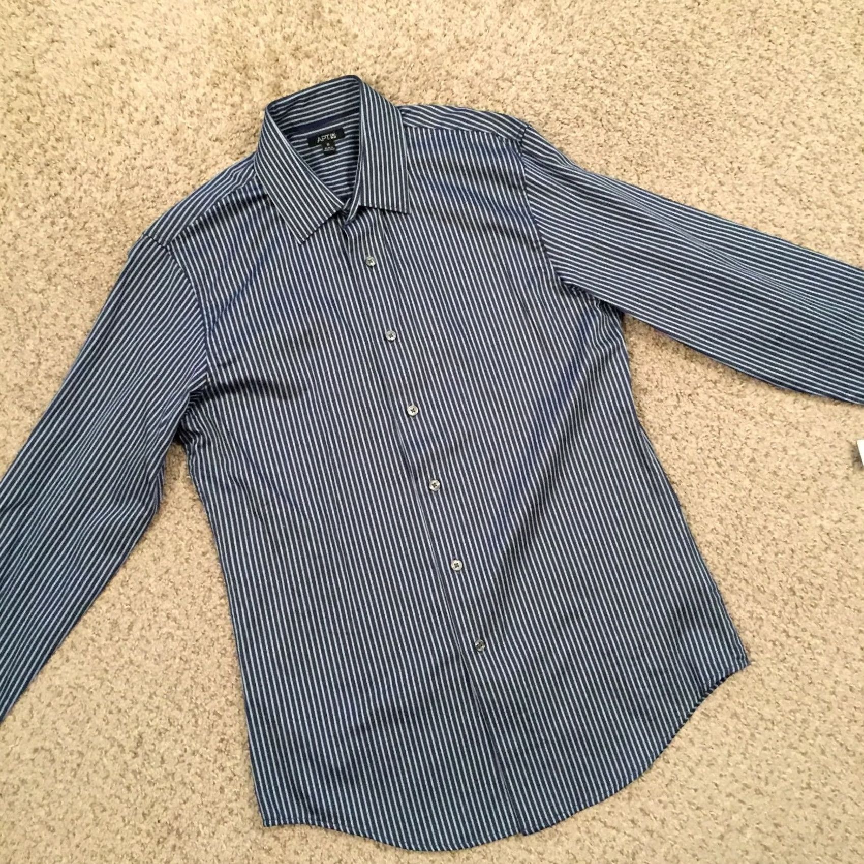 Apt. 9 Apt 9 Shirt Mens Small Blue Striped Long Sleeve Button Up New Size US S / EU 44-46 / 1 - 5 Thumbnail