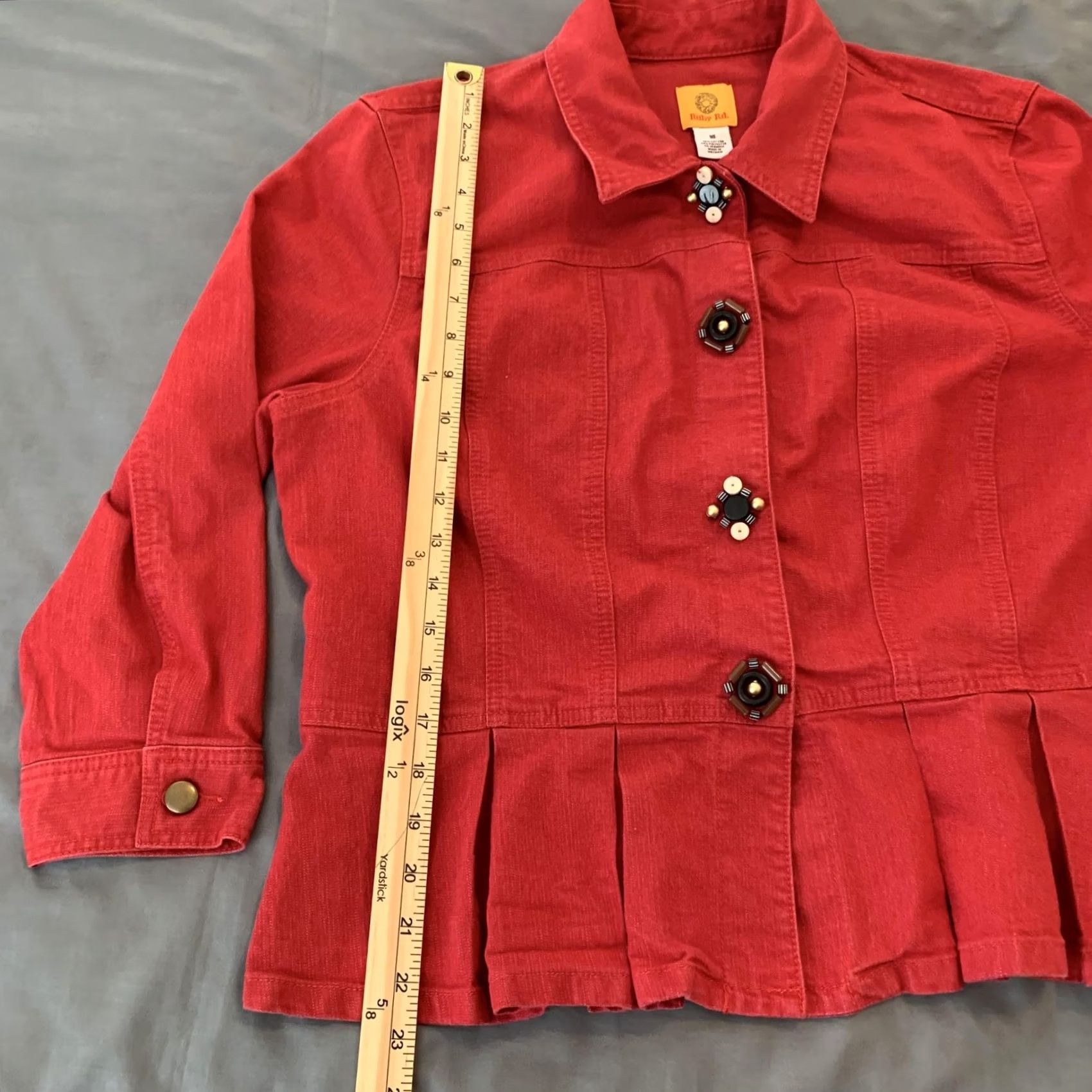 Vintage Ruby Rd Jacket Womens 18 Red Pleated Hem Stretch Button Front Beaded Boho Chic Size XXL / US 16-18 / IT 52-54 - 4 Thumbnail