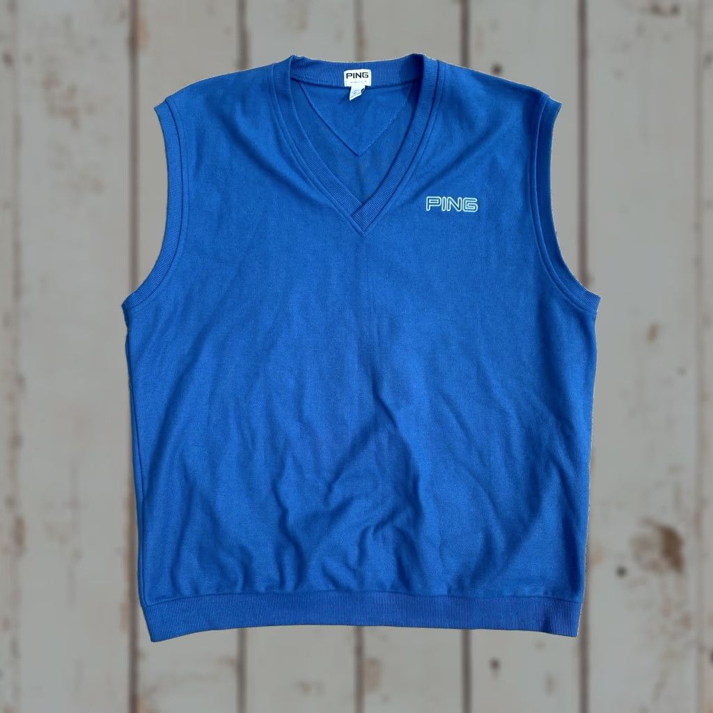 Vintage VINTAGE Ping Karsten Cotton Blue Sweater Vest XL Men's USA Knit Sleeveless V-Neck Vest Size US XL / EU 56 / 4 - 1 Thumbnail