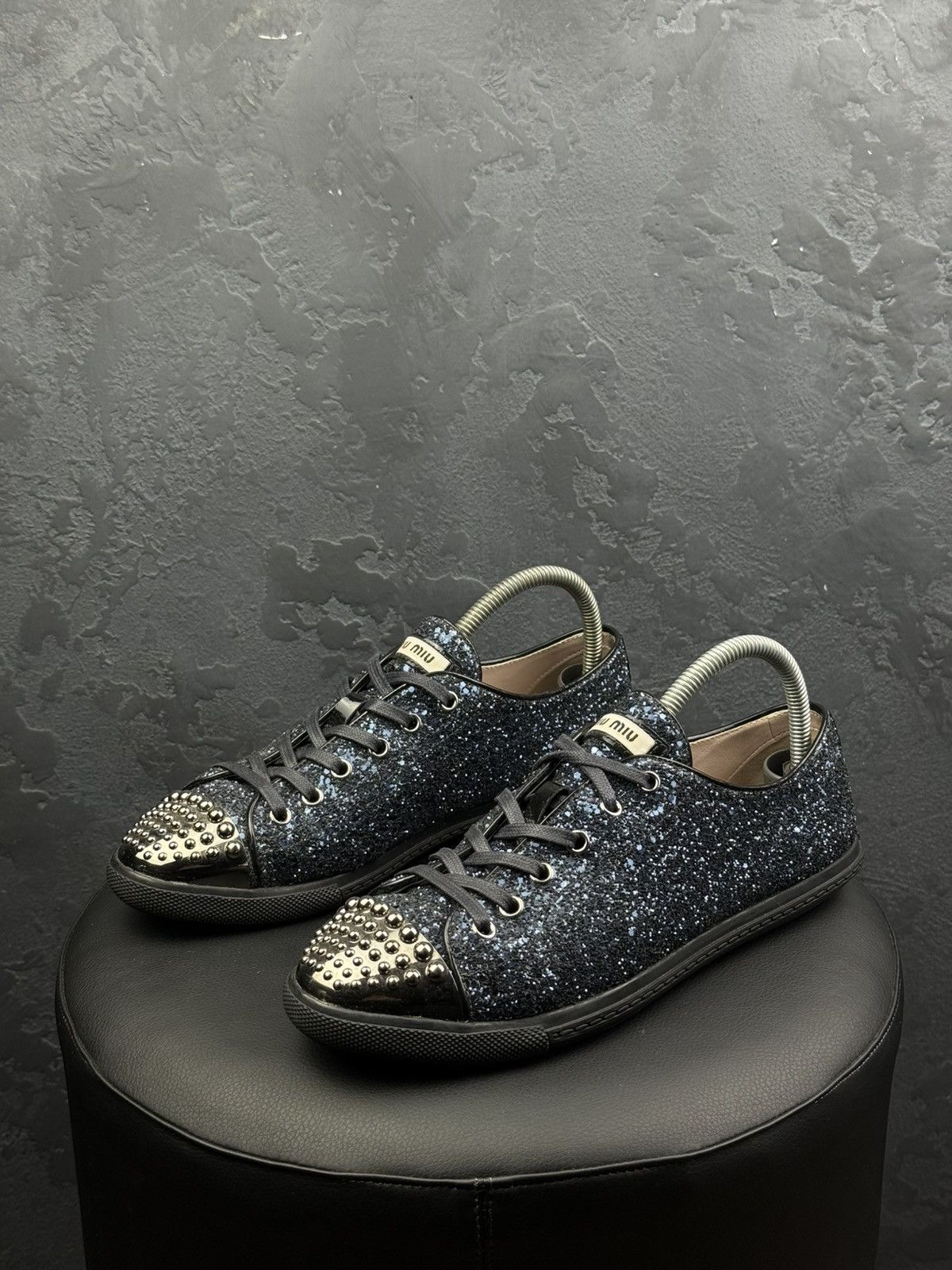Miu Miu Miu Miu Glitter Dark Blue Studded Blue Trainer Sneakers Size US 10 / IT 40 - 1 Thumbnail