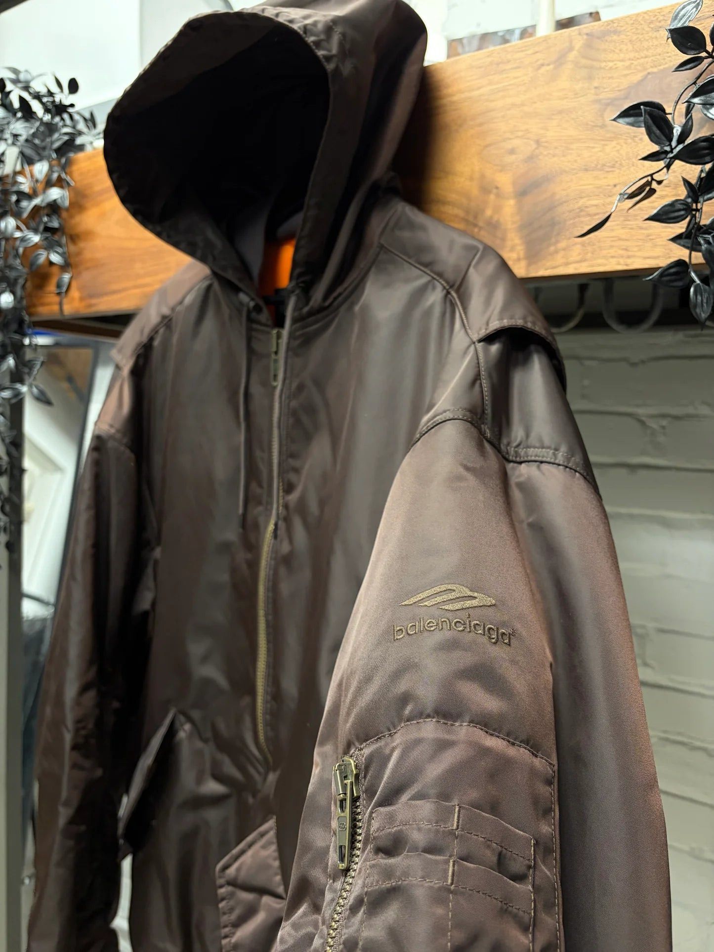 Balenciaga SS2022 Balenciaga ‘3B Sport Icon’ Brown Hooded Bomber Jacket Size US M / EU 48-50 / 2 - 2 Thumbnail