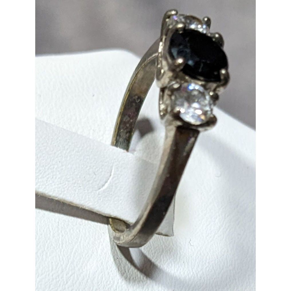 Other Elegant Gothic Silver Tone Ring With Black And Clear Stones Size ONE SIZE - 7 Thumbnail