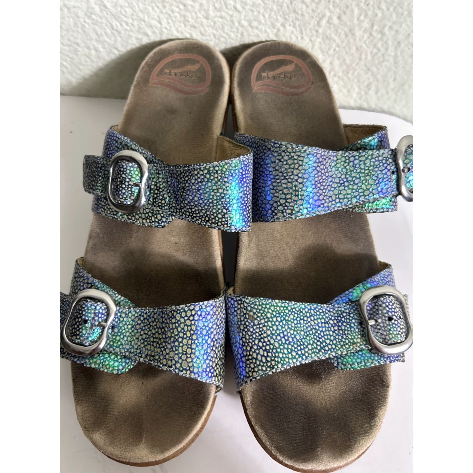Dansko VINTAGE Dansko Sandal Sophie Blue Iridescent Double Strap Clog Sandals 41 US 11 Women Straps Leather Slip-On Size US 11 / IT 41 - 7 Thumbnail